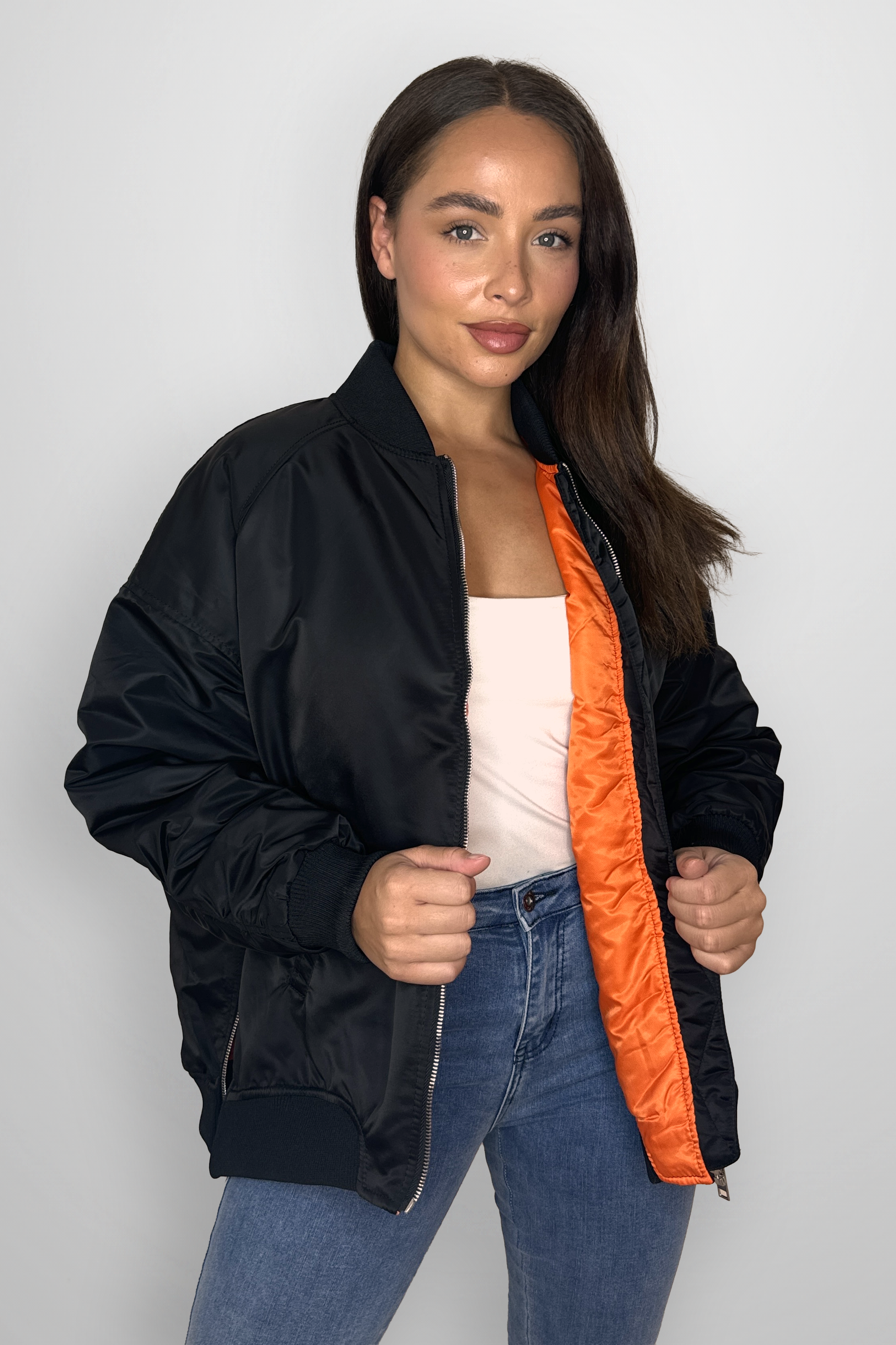 Side Zip Detail Relaxed Fit Bomber Jacket-SinglePrice