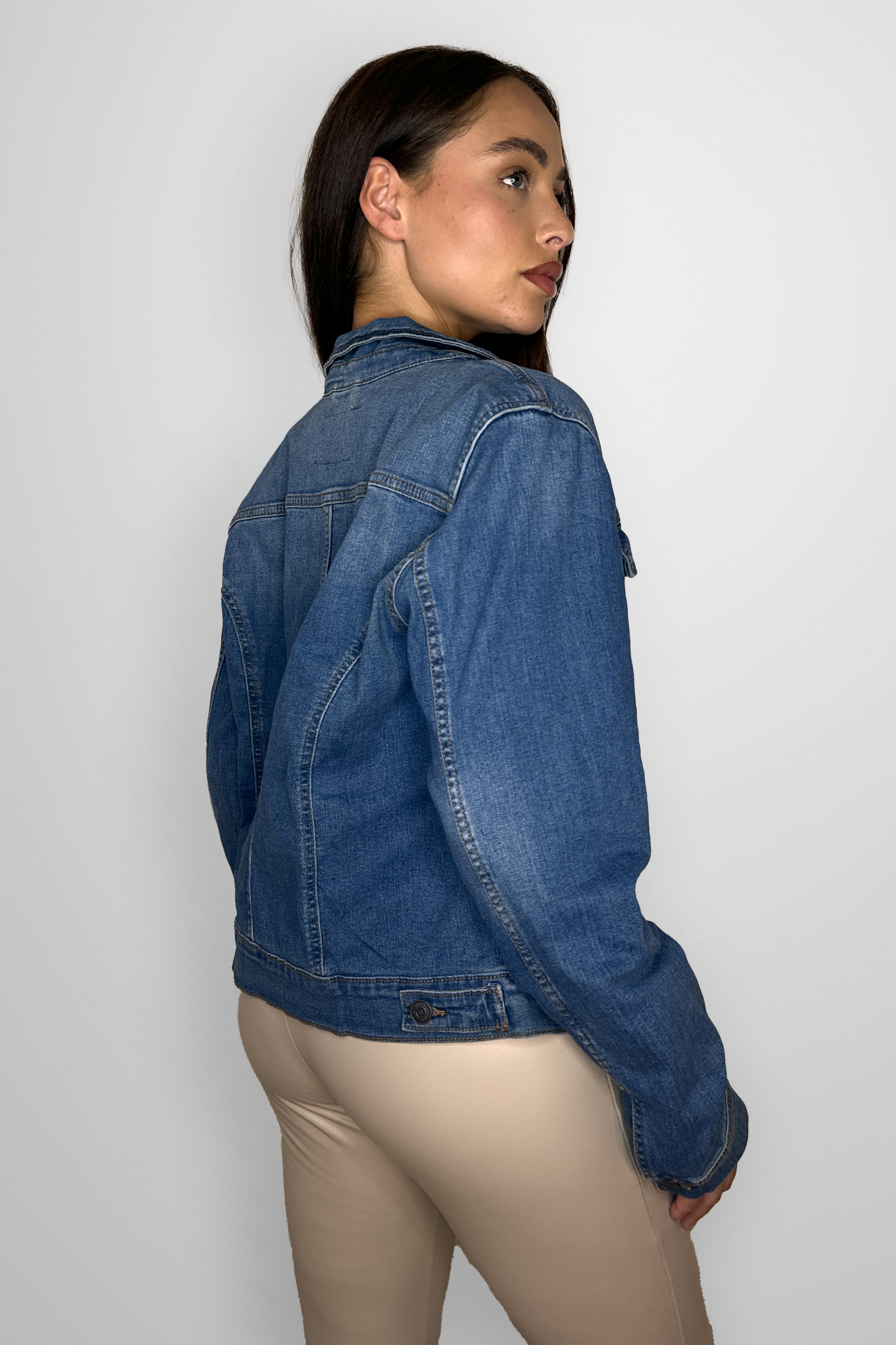 Stretchy Faded Classic Denim Jacket-SinglePrice