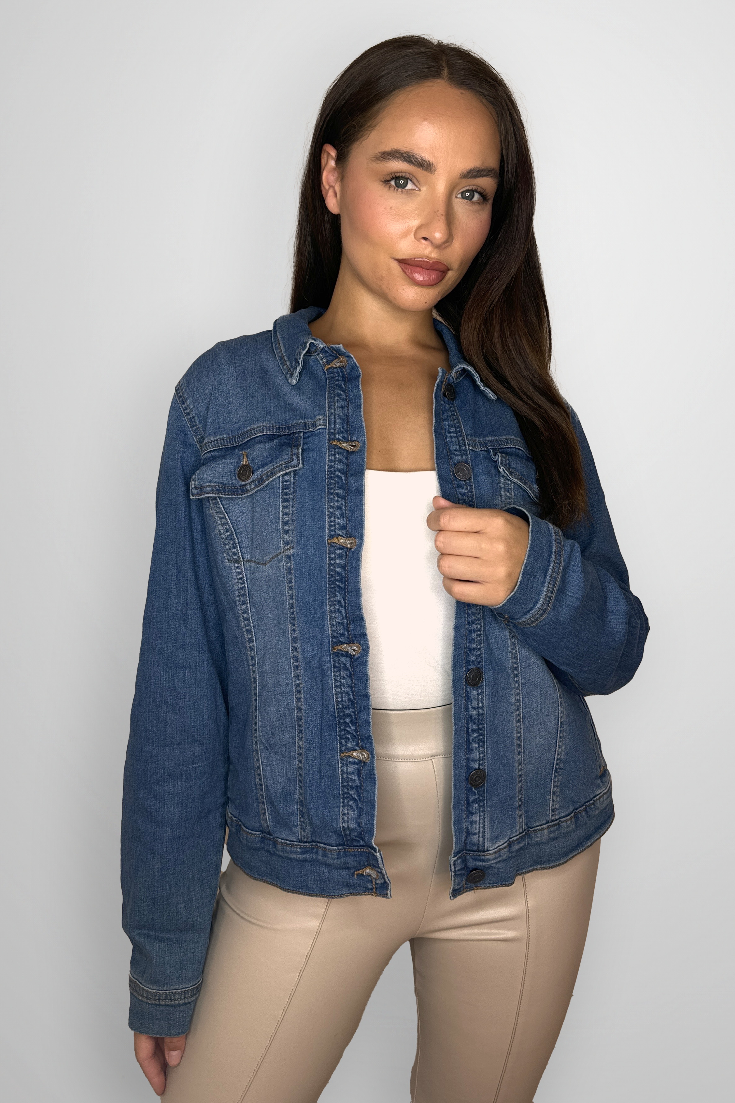 Stretchy Faded Classic Denim Jacket-SinglePrice