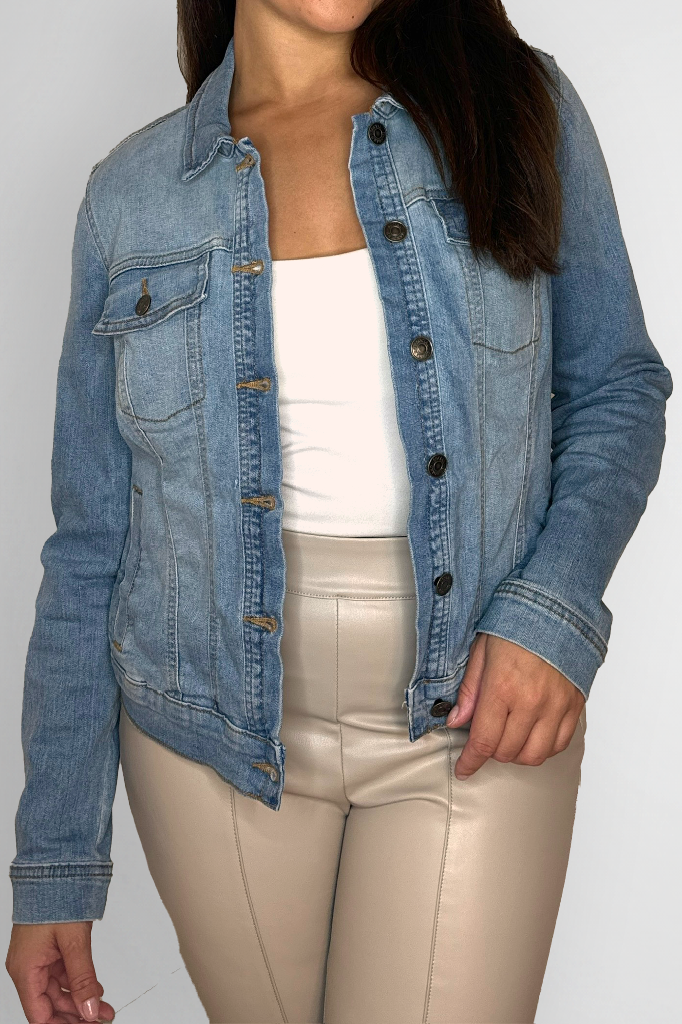 Stretchy Faded Classic Denim Jacket-SinglePrice