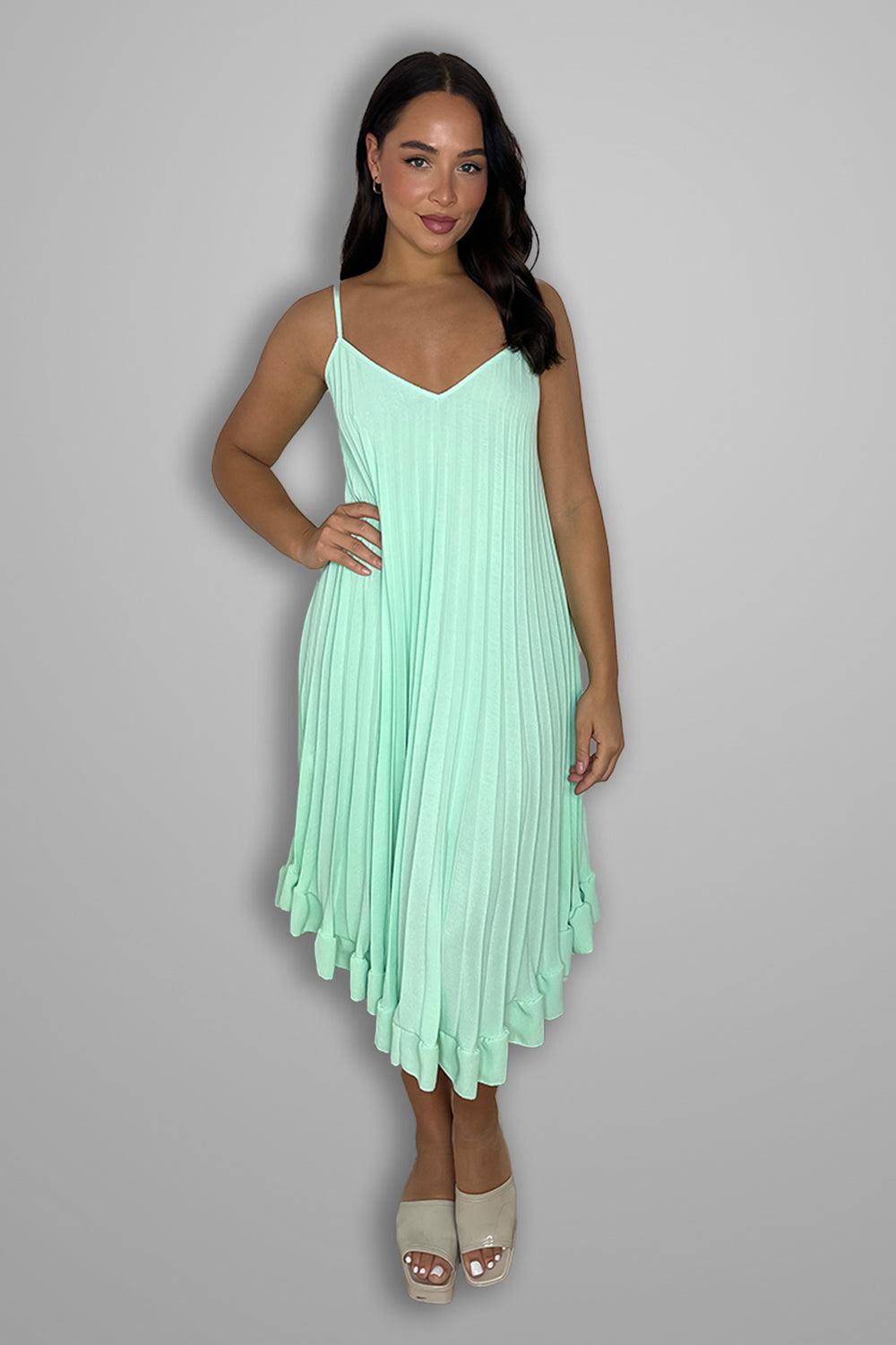 Strappy Pleated Frill Hem Chiffon Midi Dress-SinglePrice