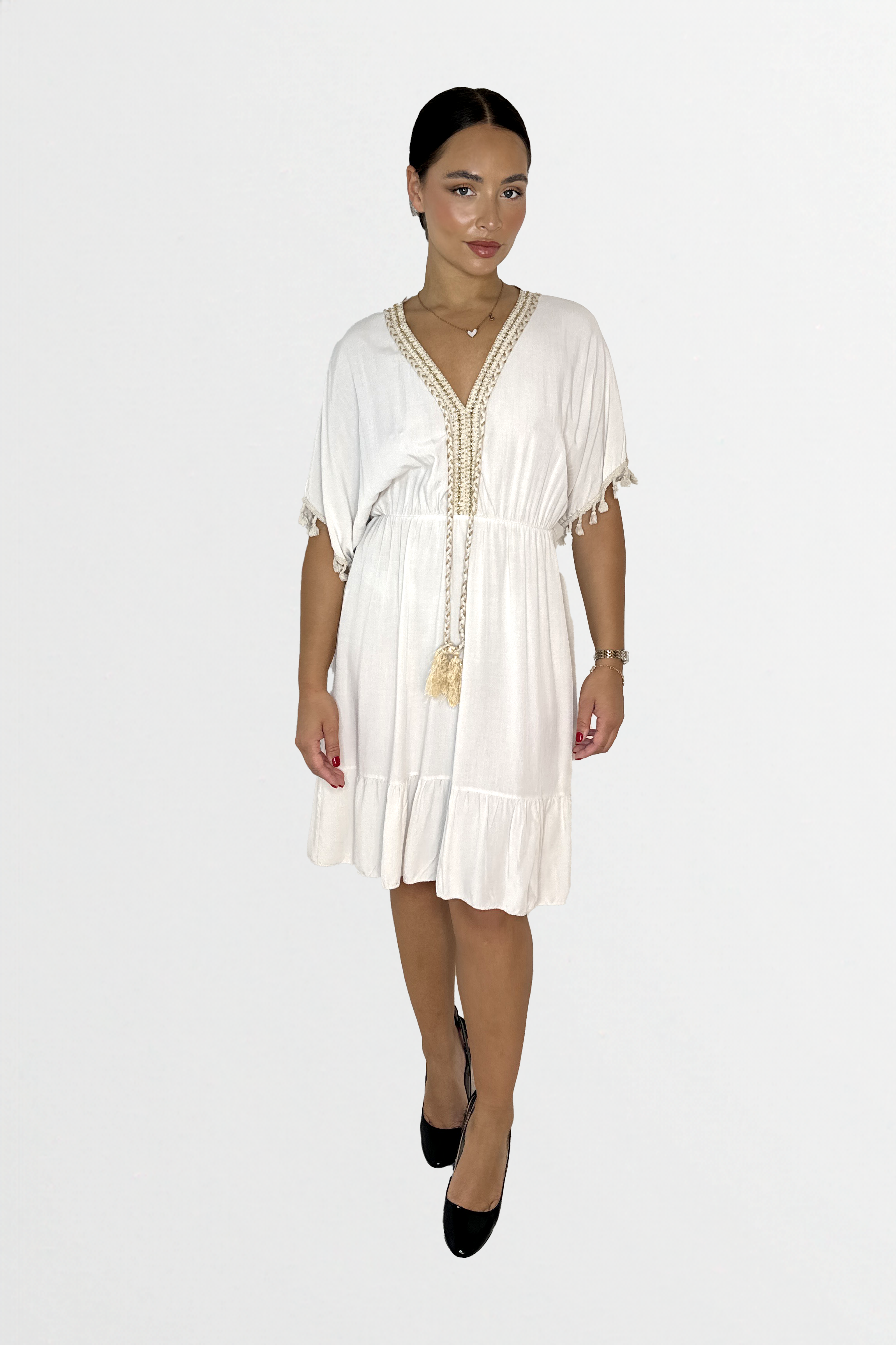 Lightweight Viscose Knee Length Tassle Bohemian Dress-SinglePrice