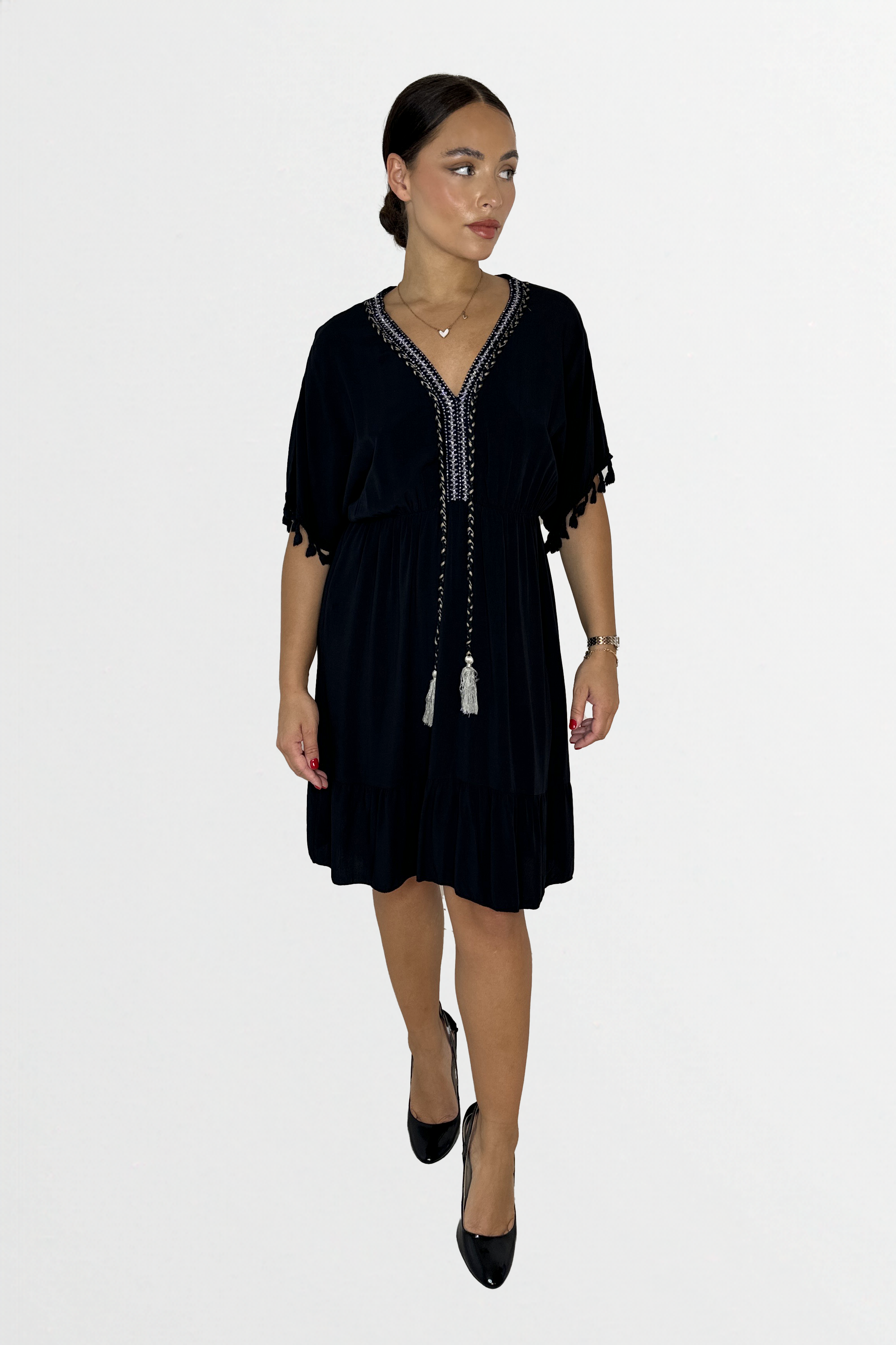 Lightweight Viscose Knee Length Tassle Bohemian Dress-SinglePrice