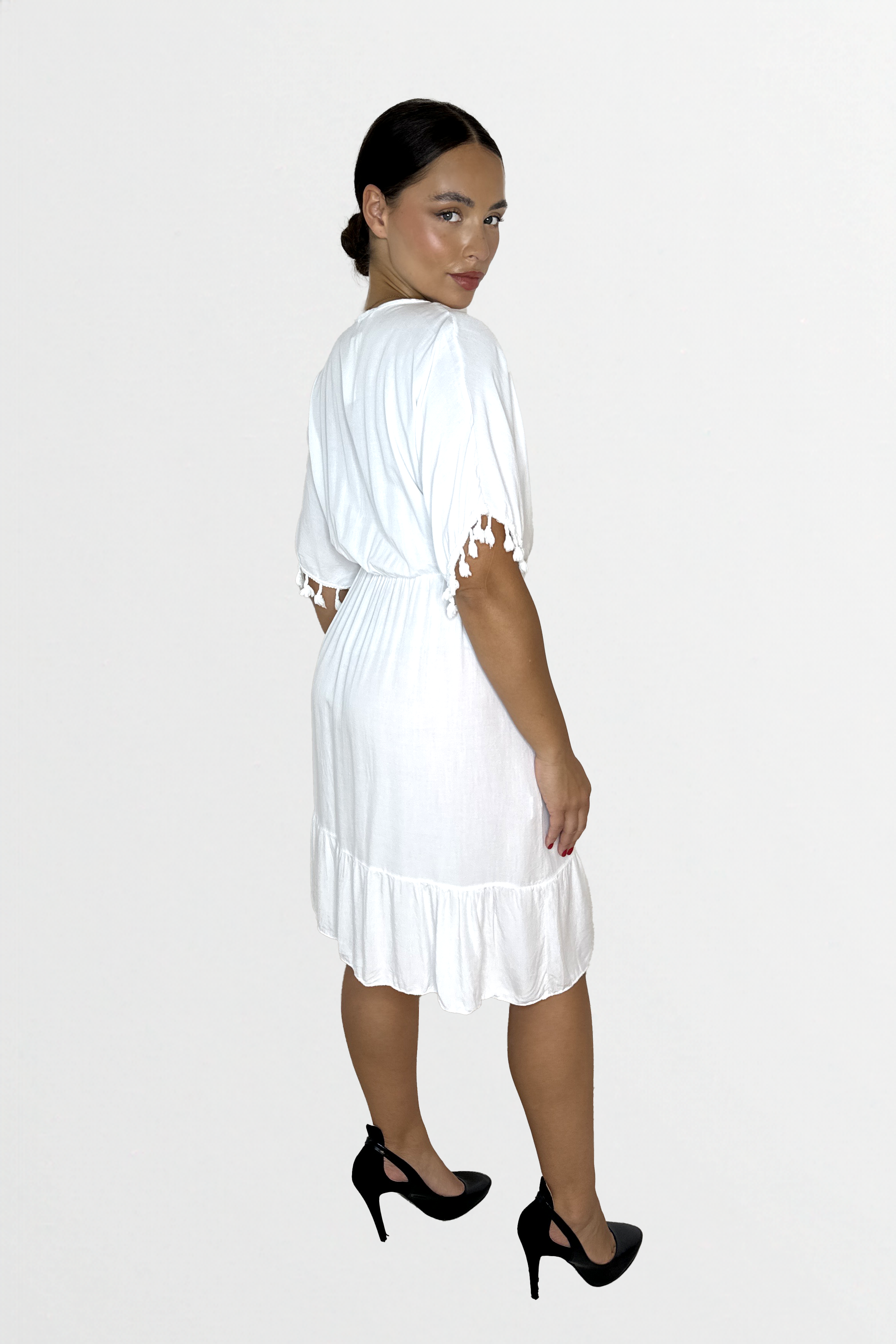 Lightweight Viscose Knee Length Tassle Bohemian Dress-SinglePrice