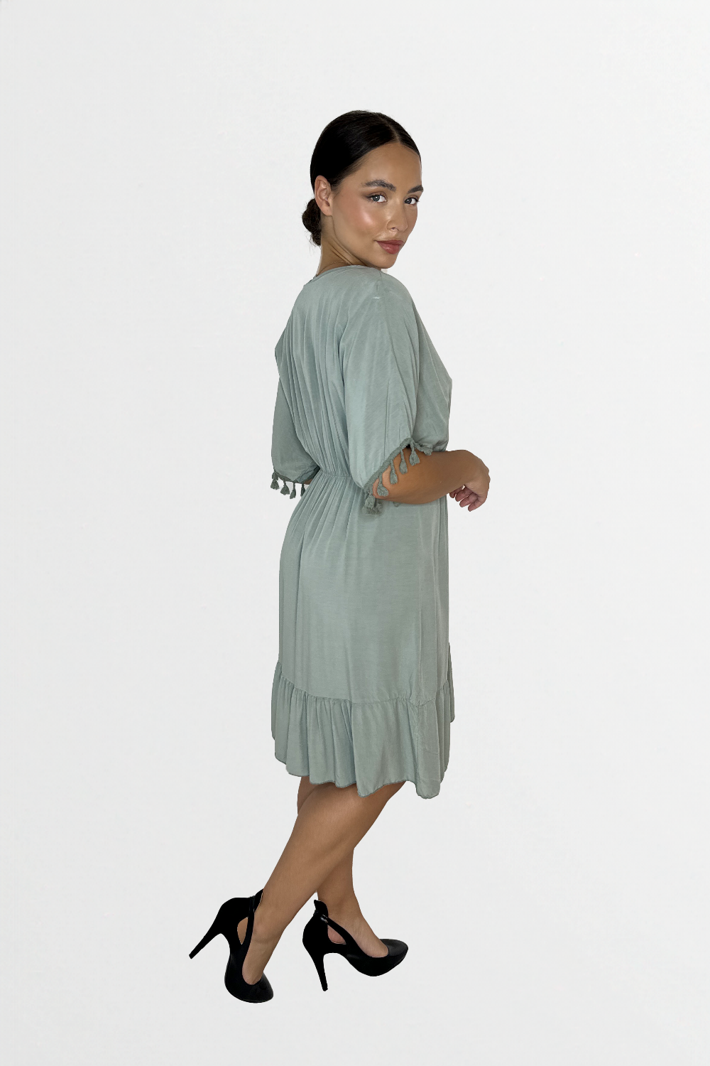 Lightweight Viscose Knee Length Tassle Bohemian Dress-SinglePrice