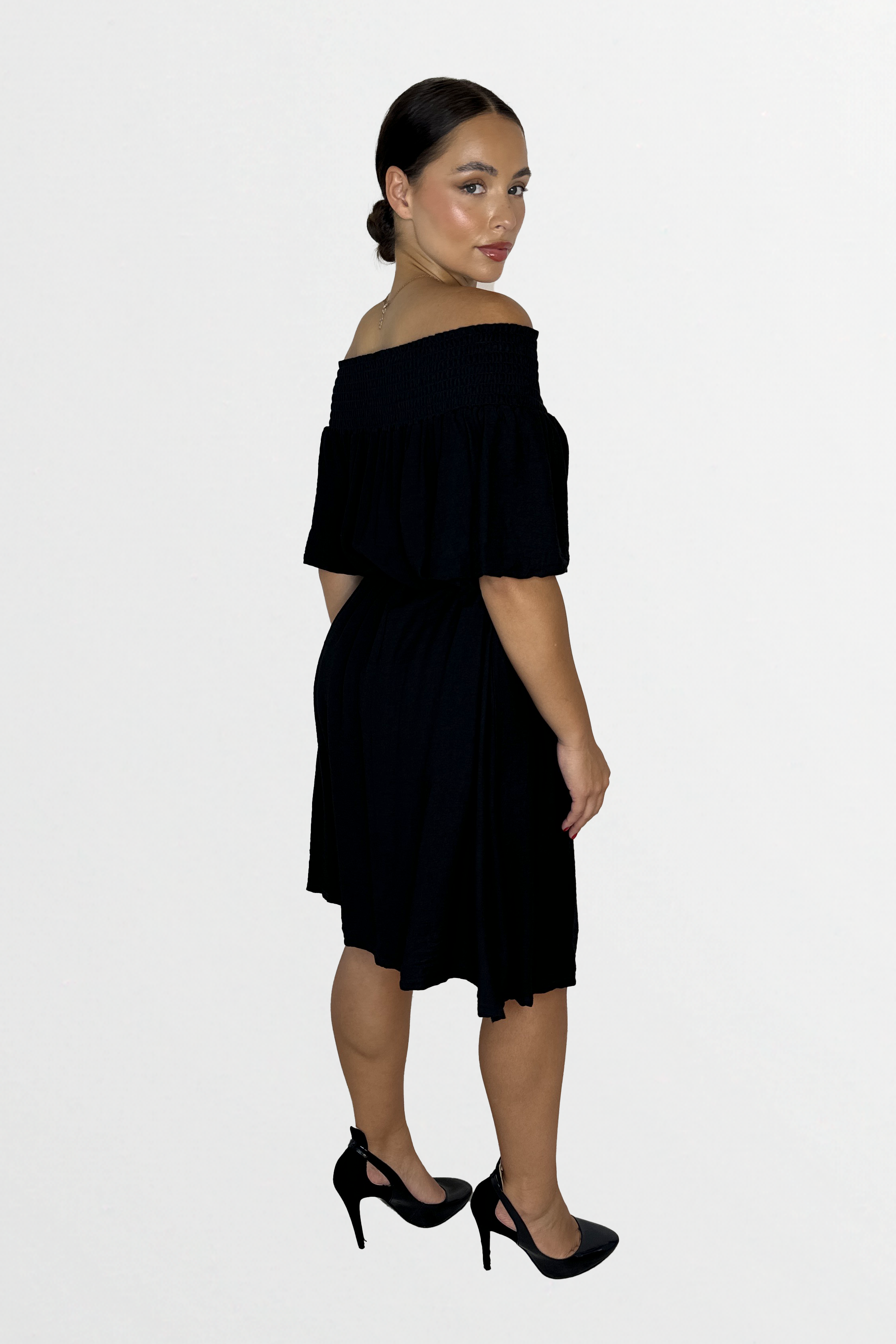 Off The Shoulder Belted Straight Cut Viscose Summer Dress-SinglePrice