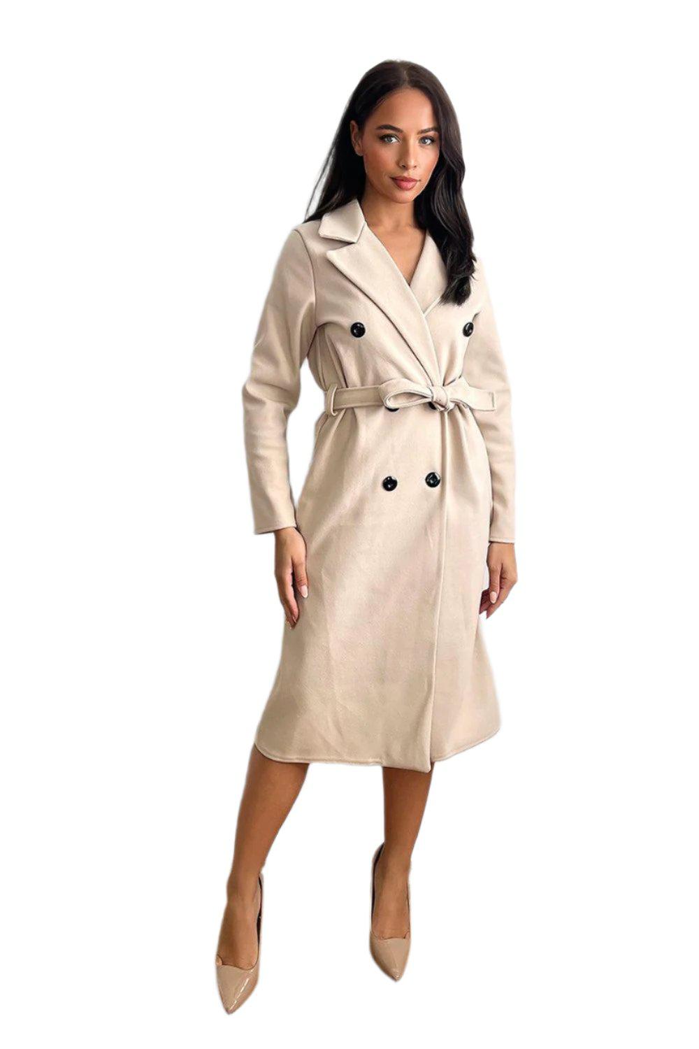 Double Breasted Self Tie Belt Midi Coat