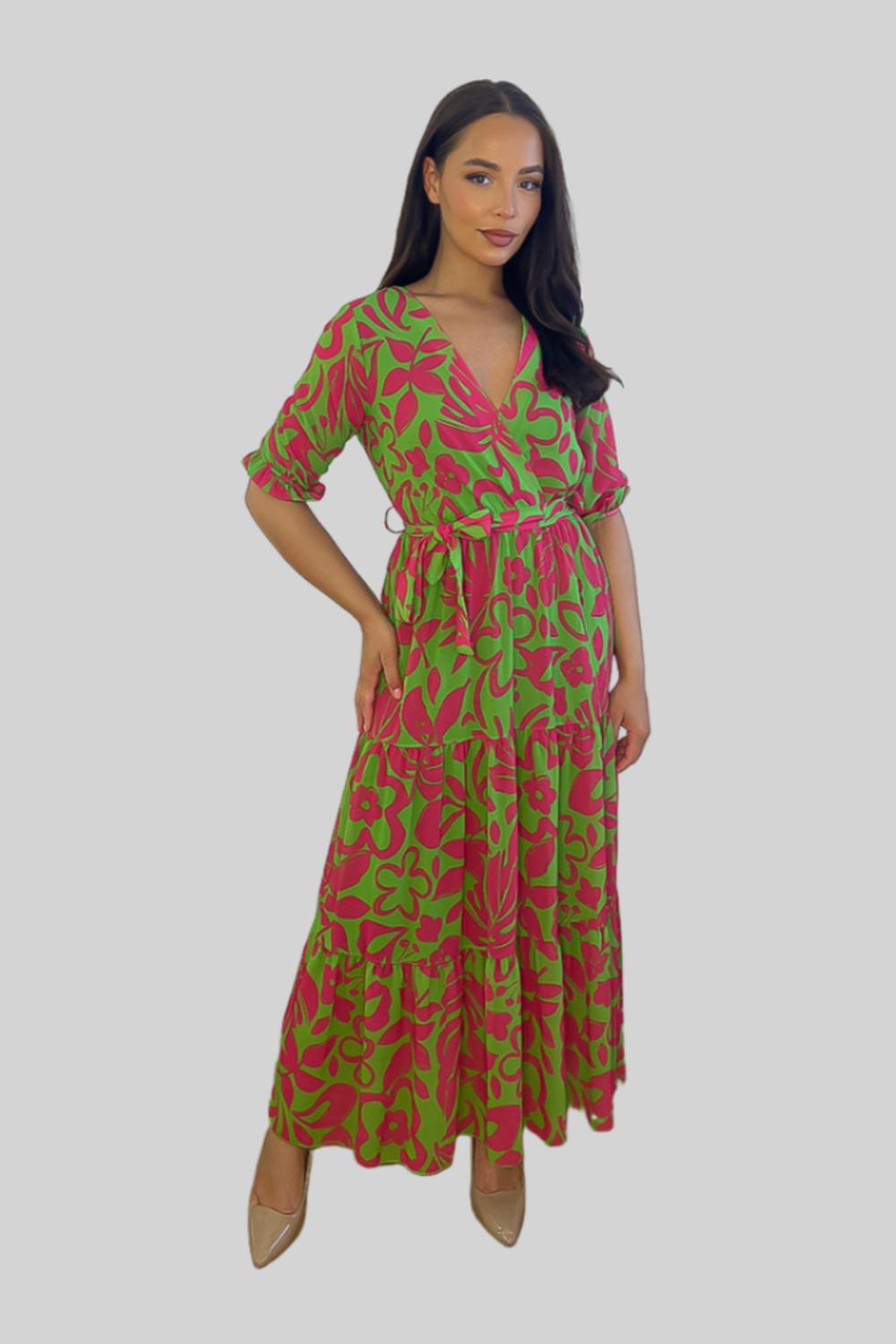 Floral Print Tie Up Chiffon Tiered Maxi Dress-SinglePrice
