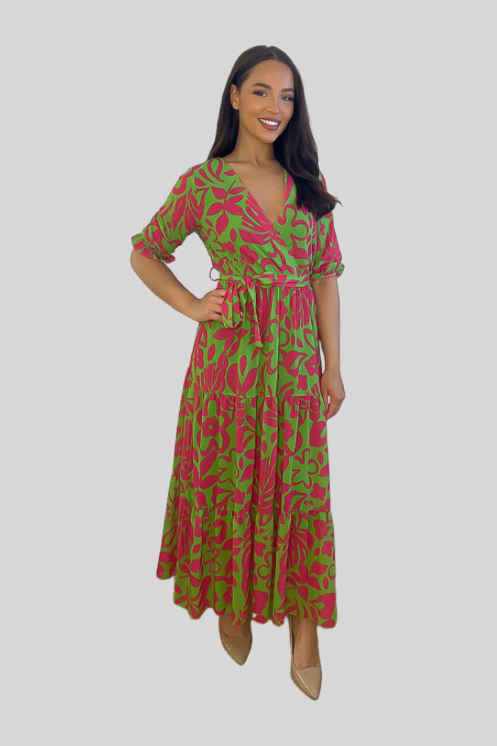 Floral Print Tie Up Chiffon Tiered Maxi Dress-SinglePrice