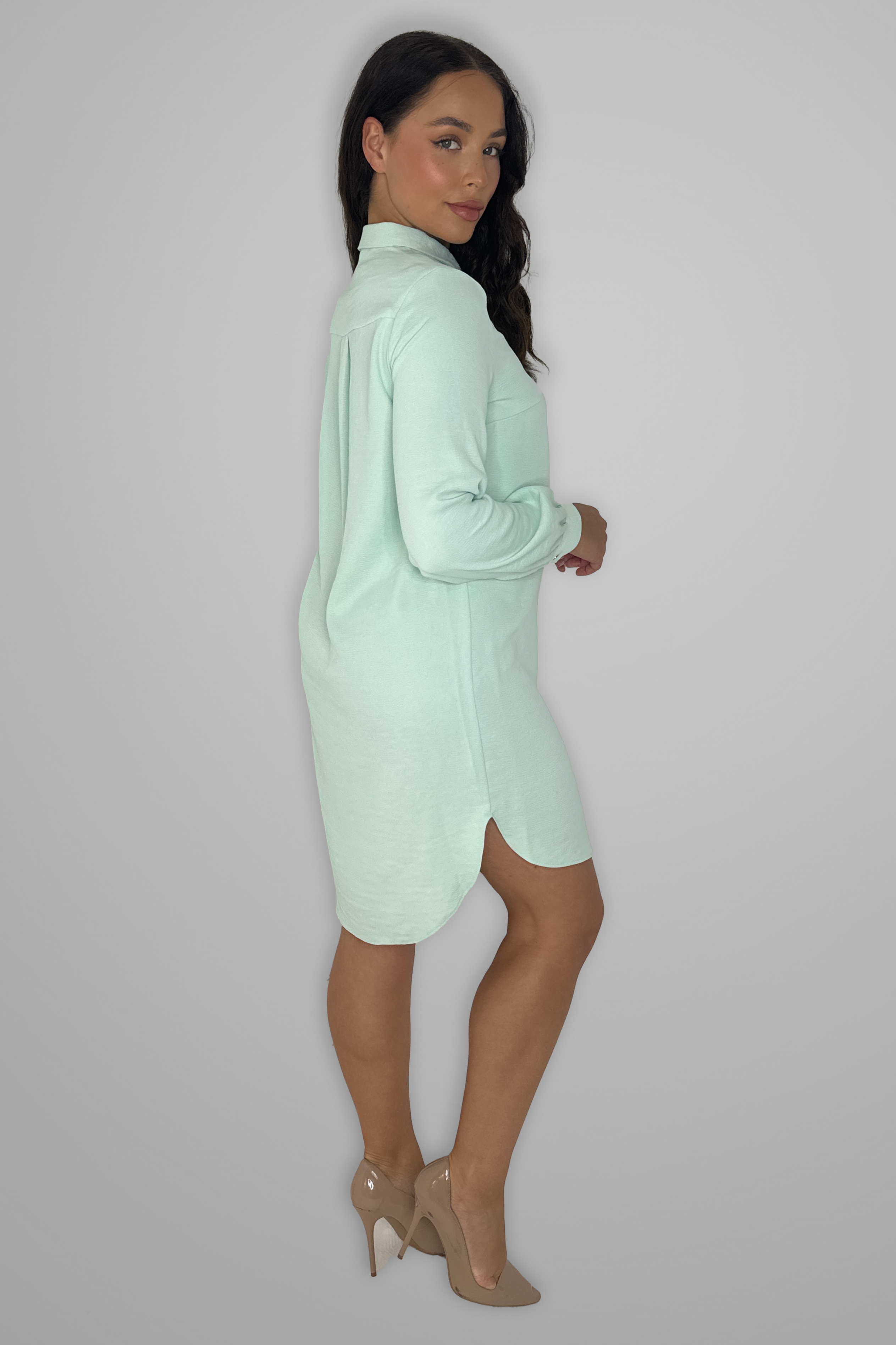 Mint High Low Chiffon Shirt Dress-SinglePrice