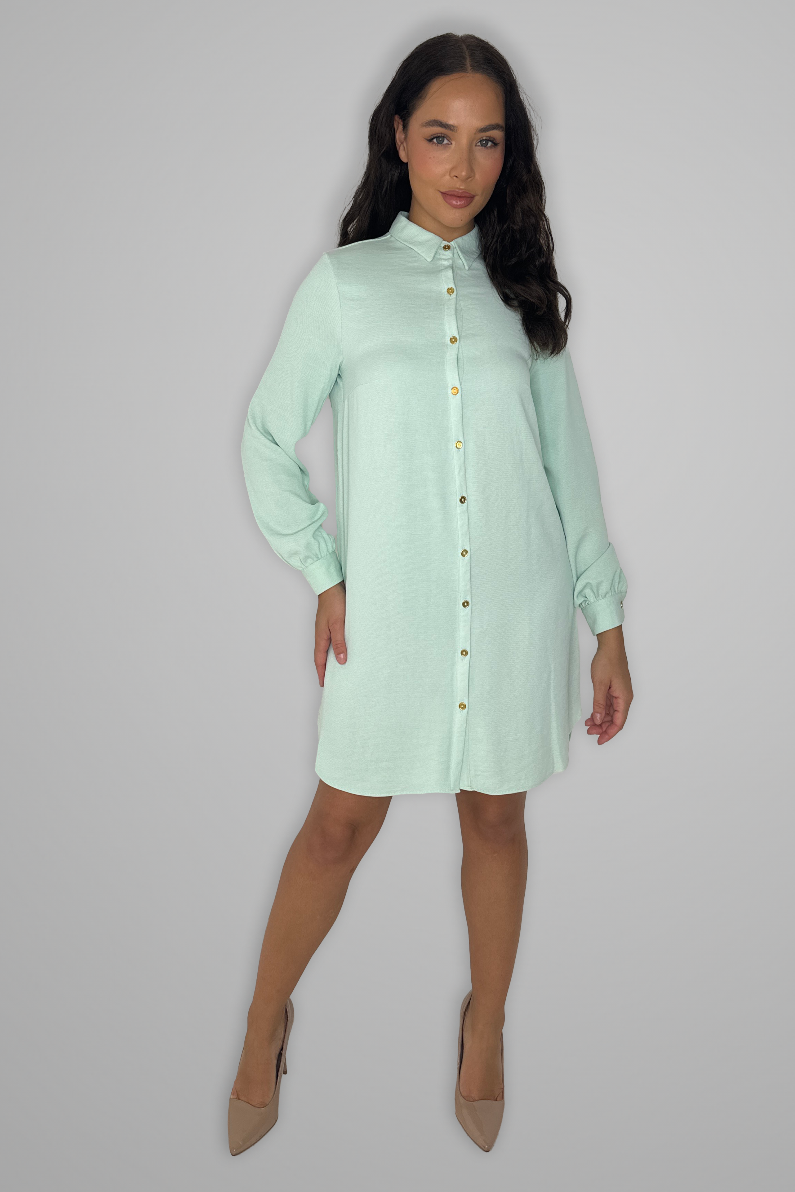 Mint High Low Chiffon Shirt Dress-SinglePrice