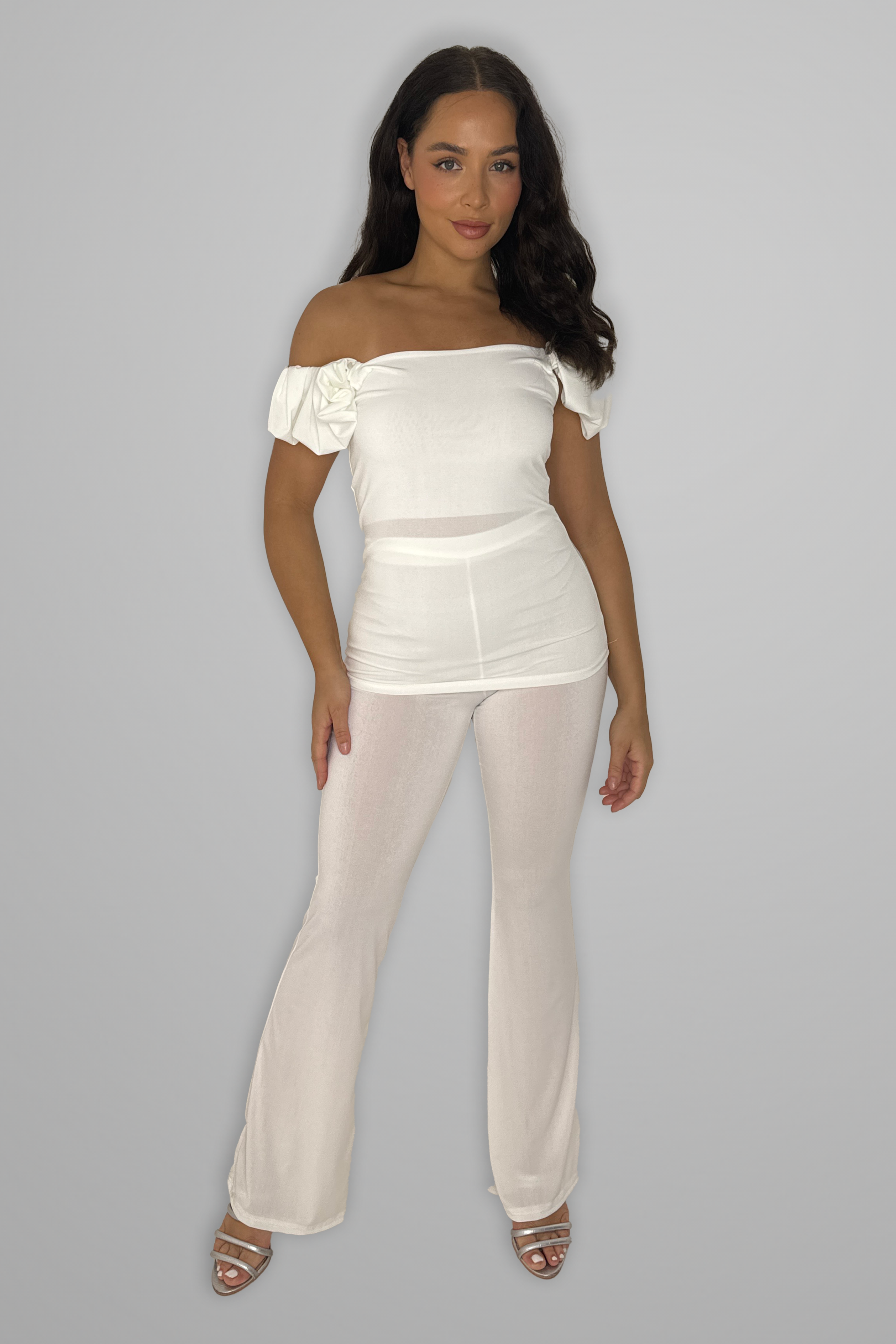 Off The Shoulder Flare Leg Co-ord Set-SinglePrice