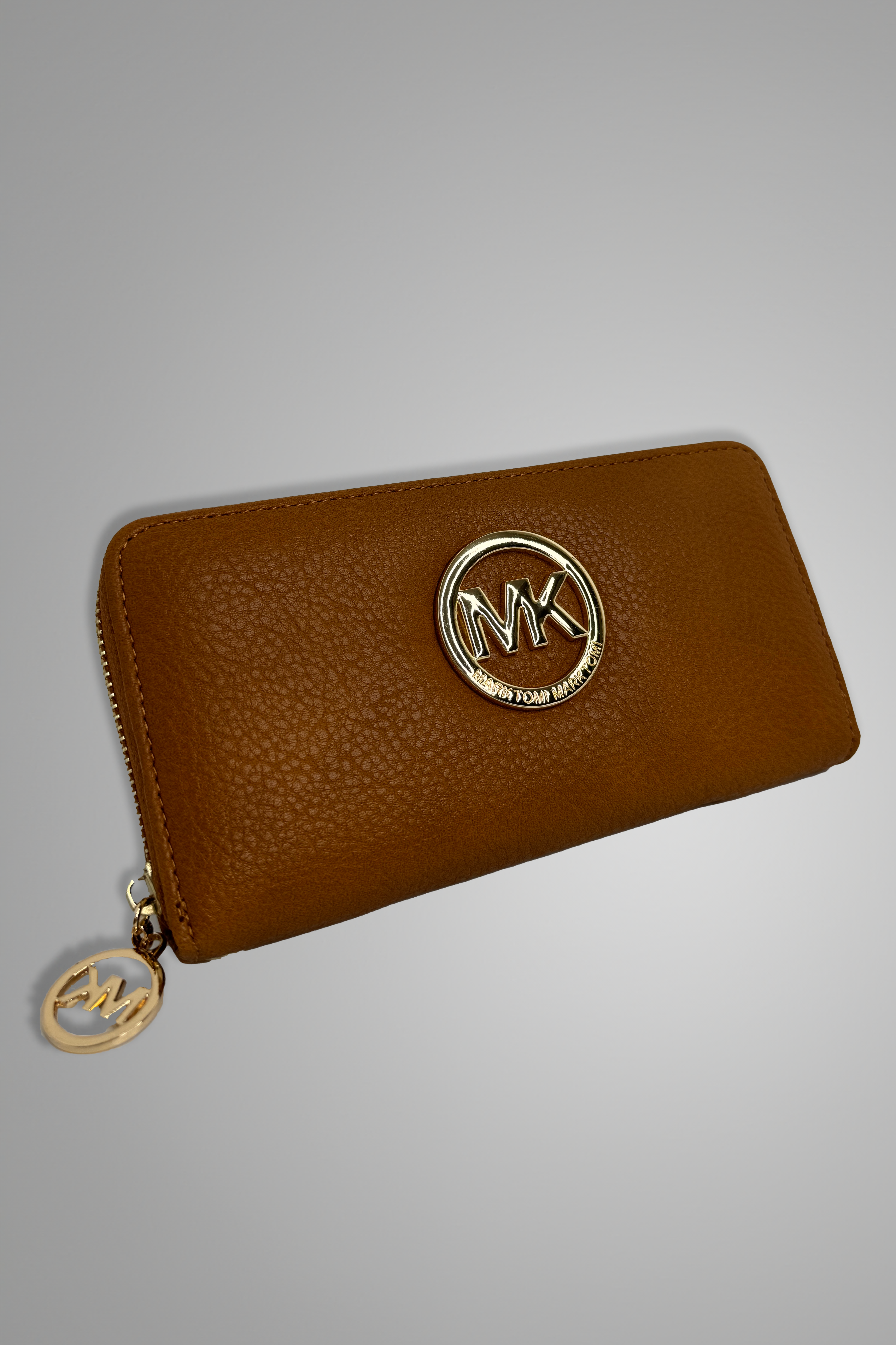 Faux Leather Zip Around Large Logo Wallet-SinglePrice