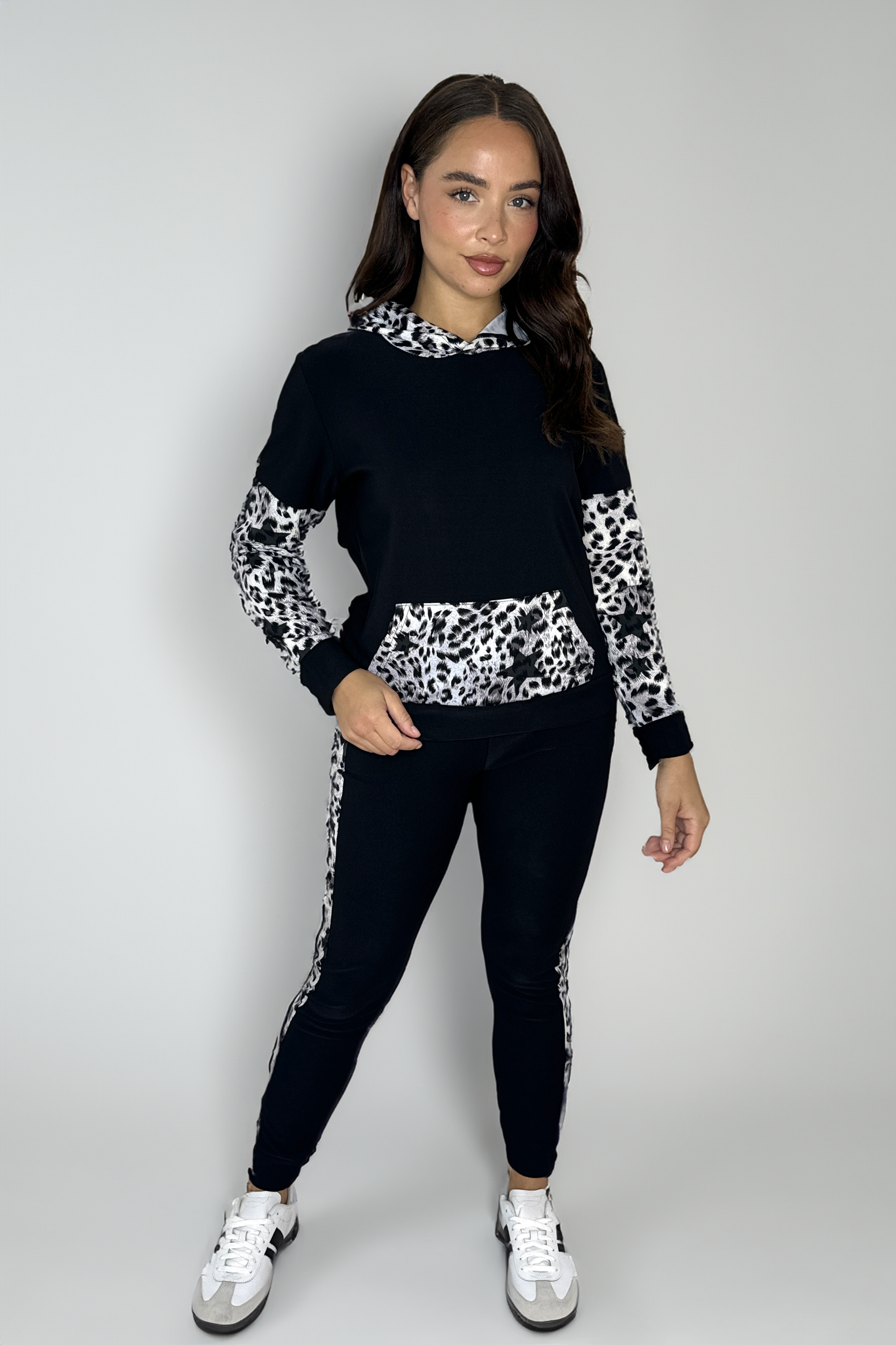 Leopard Print Colour Block Hooded Loungewear Set