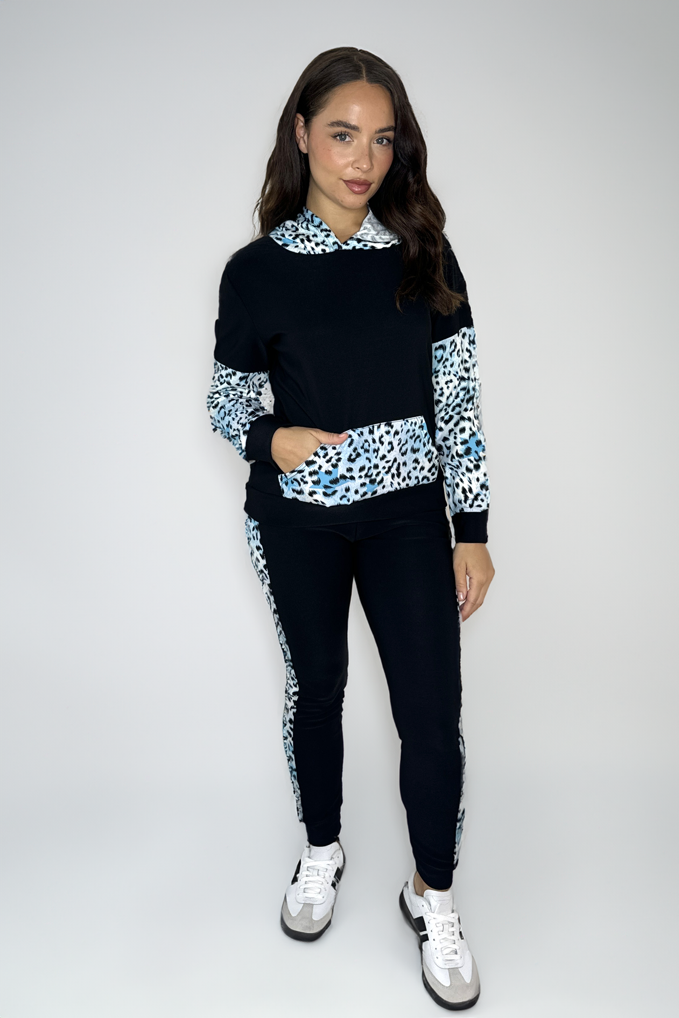 Leopard Print Colour Block Hooded Loungewear Set