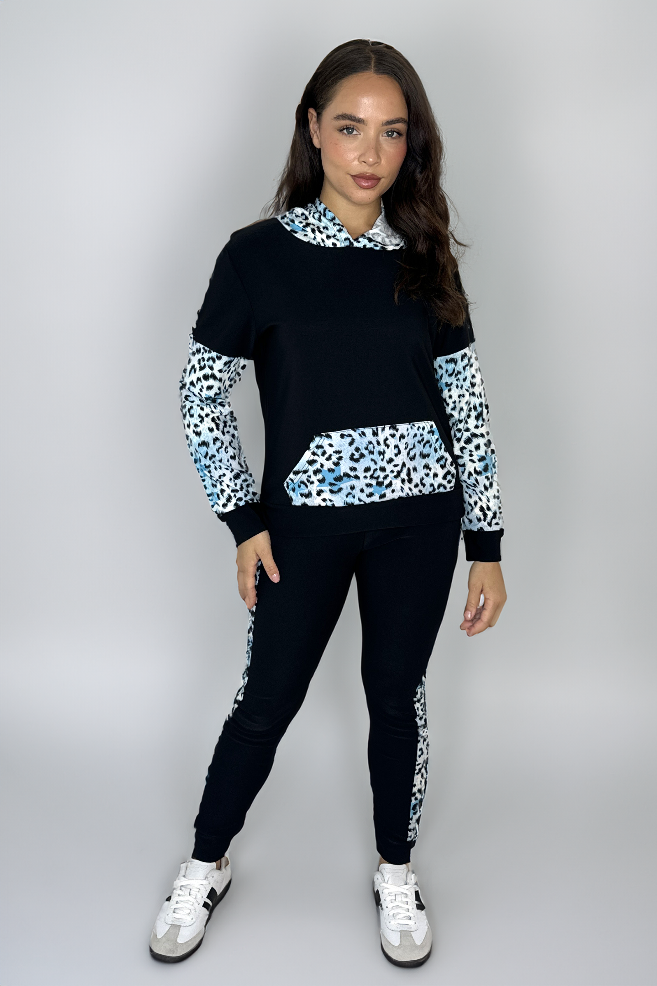 Leopard Print Colour Block Hooded Loungewear Set