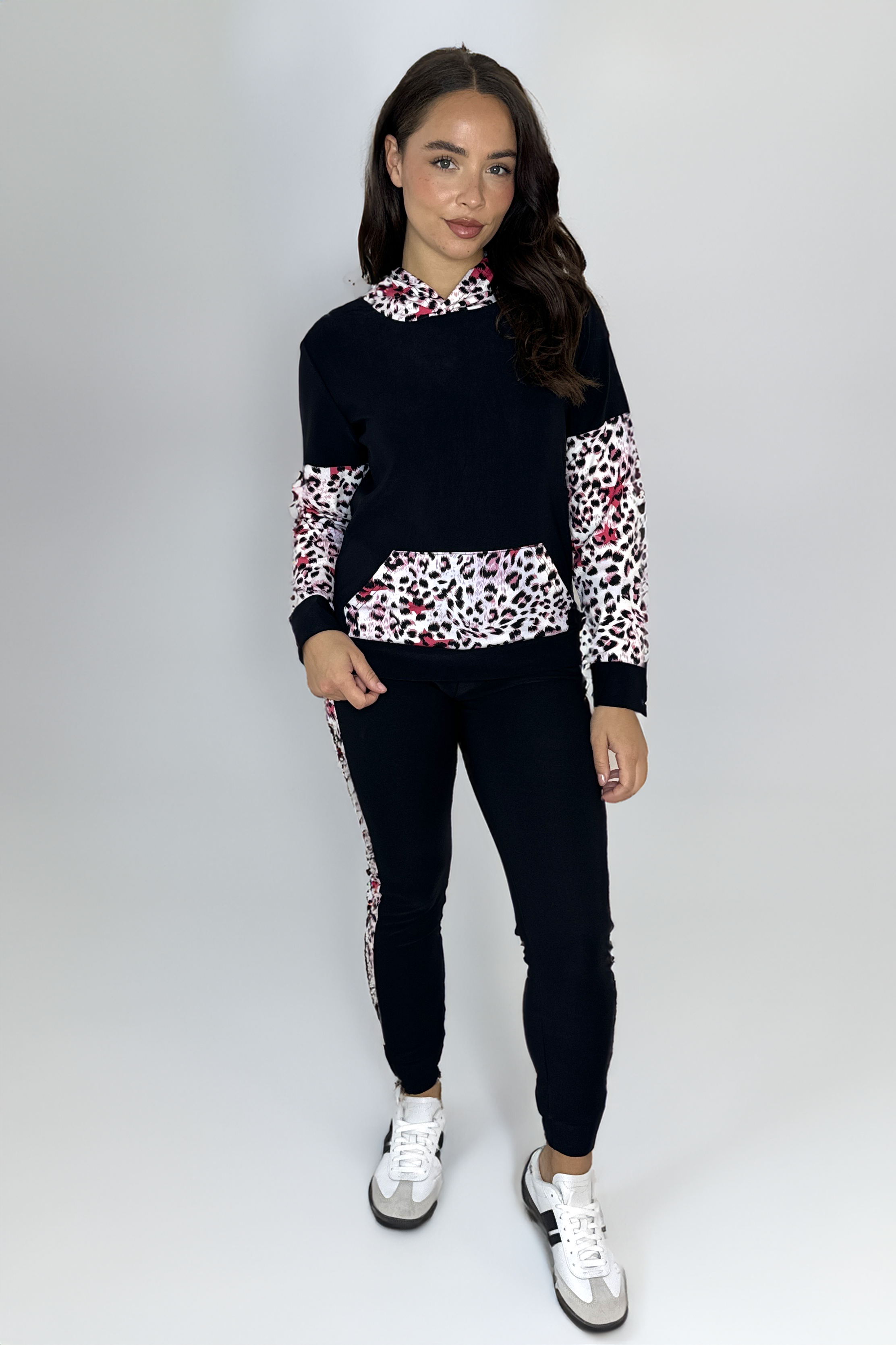 Leopard Print Colour Block Hooded Loungewear Set