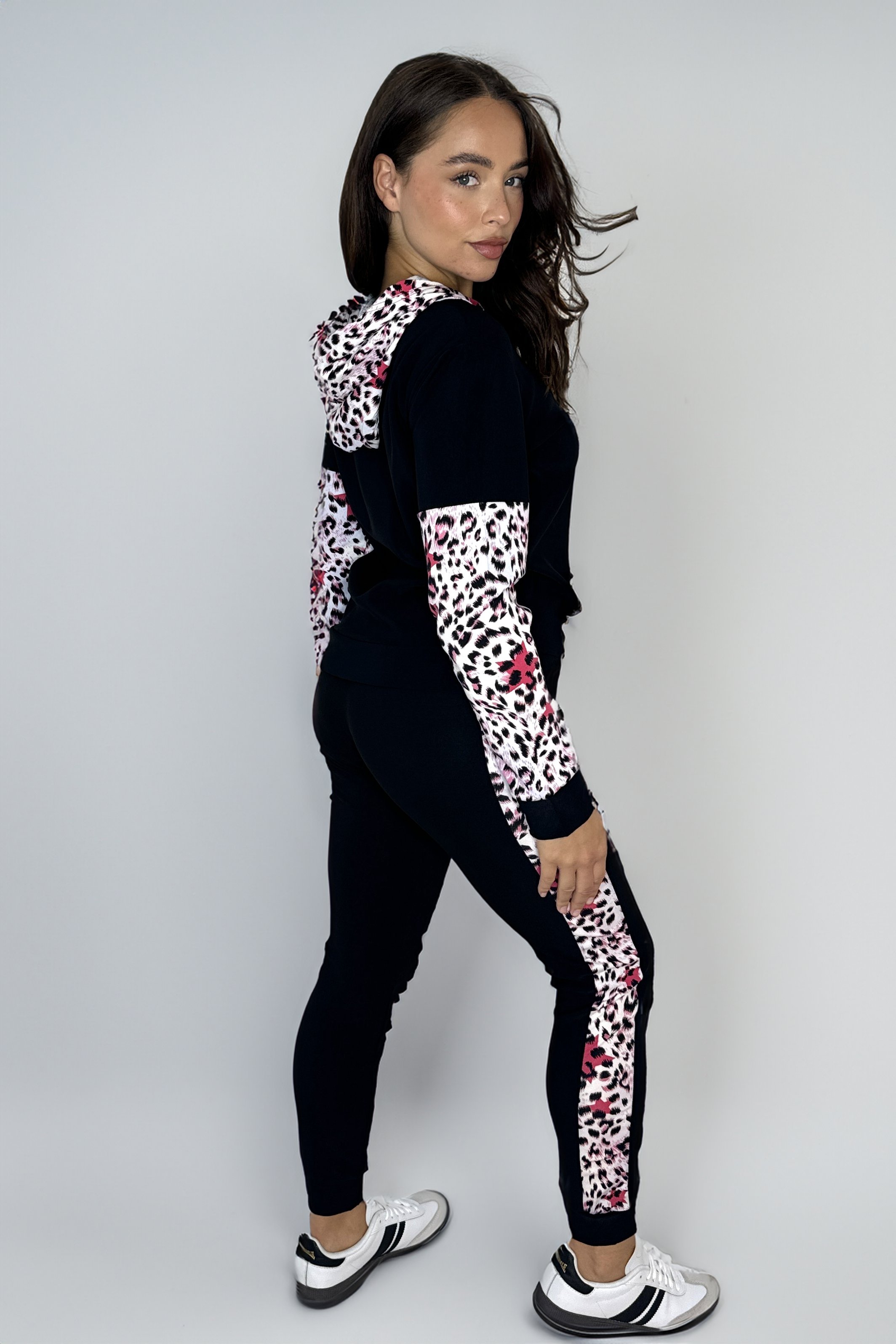 Leopard Print Colour Block Hooded Loungewear Set