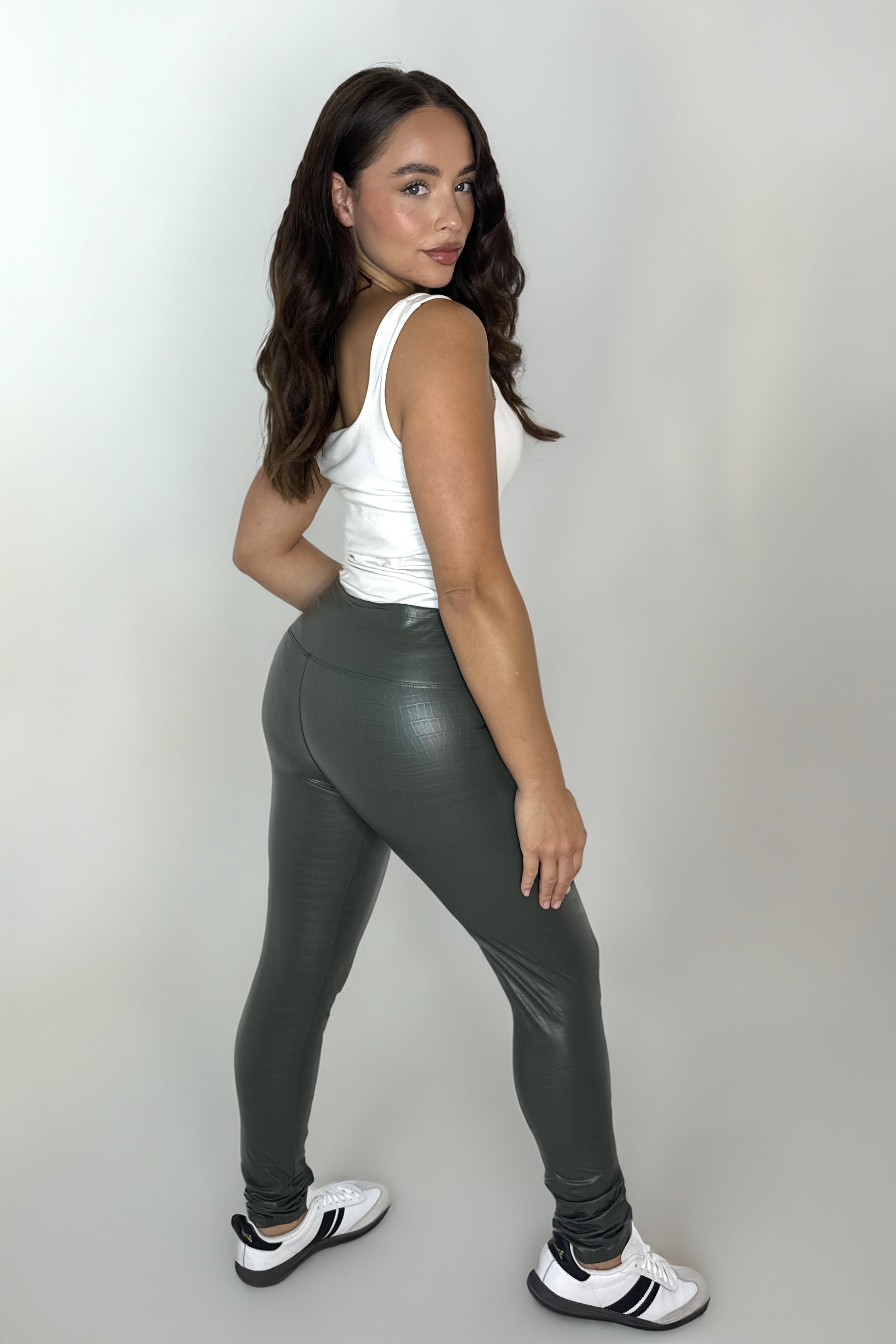 Crock Pattern Leather Look Leggings