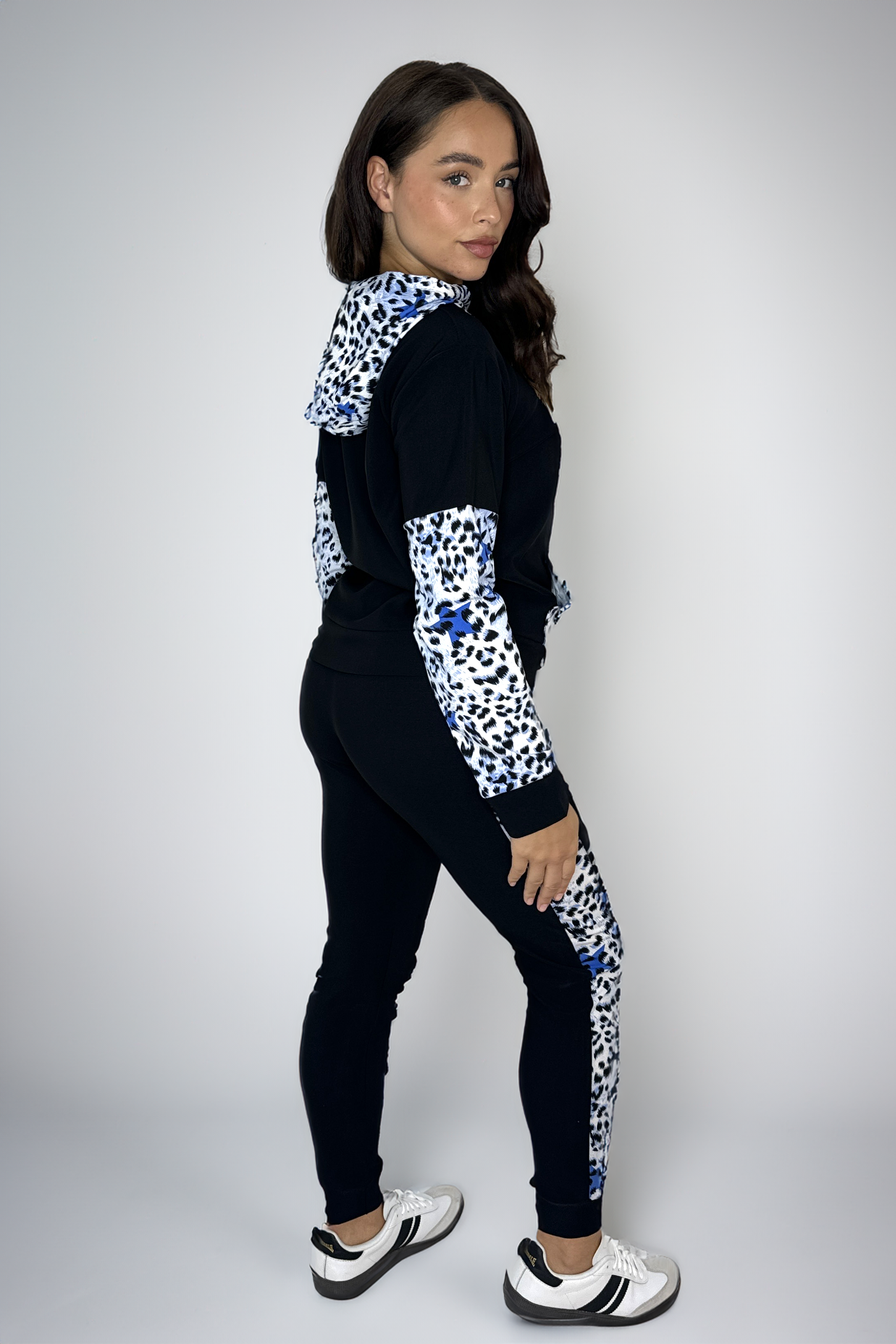 Leopard Print Colour Block Hooded Loungewear Set