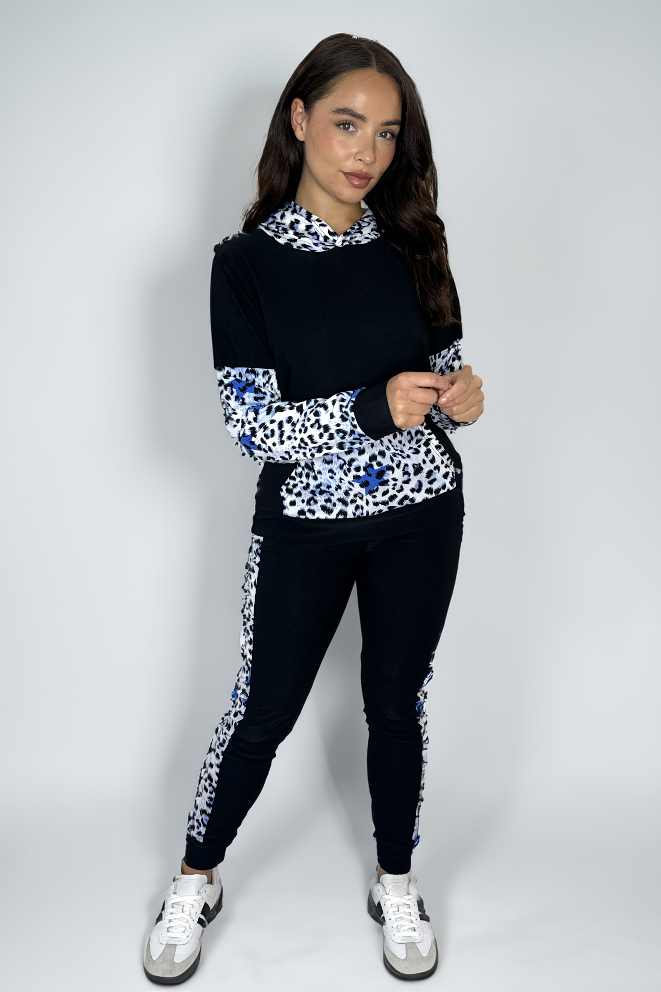 Leopard Print Colour Block Hooded Loungewear Set