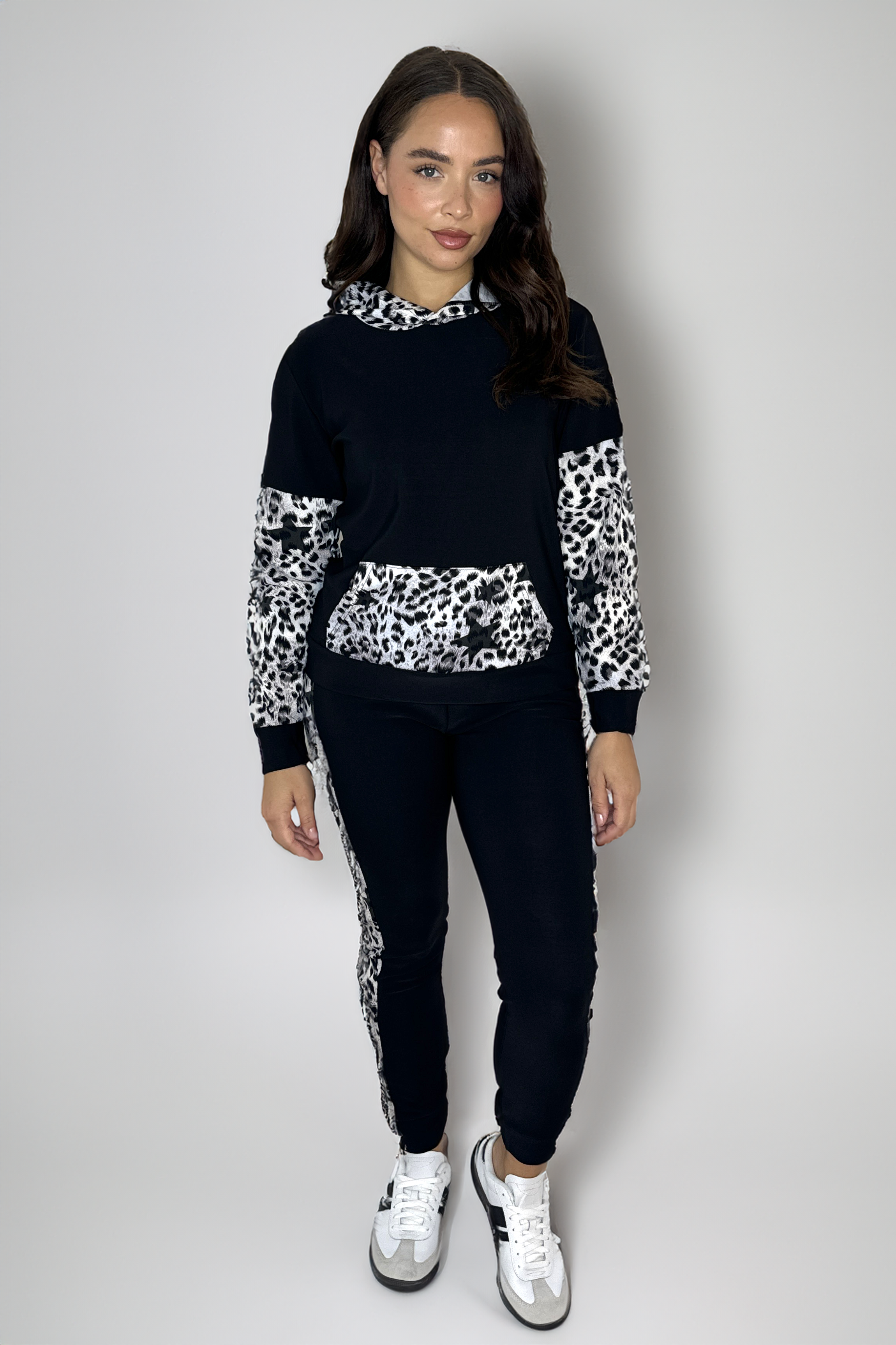 Leopard Print Colour Block Hooded Loungewear Set