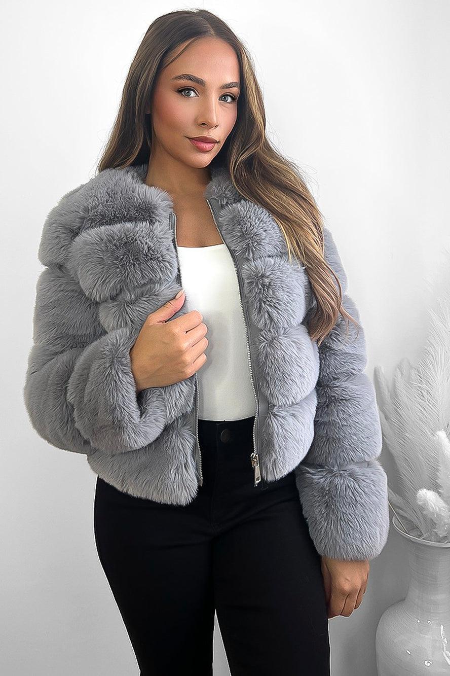 Quilted Faux Fur Cropped Puffer Jacket-SinglePrice