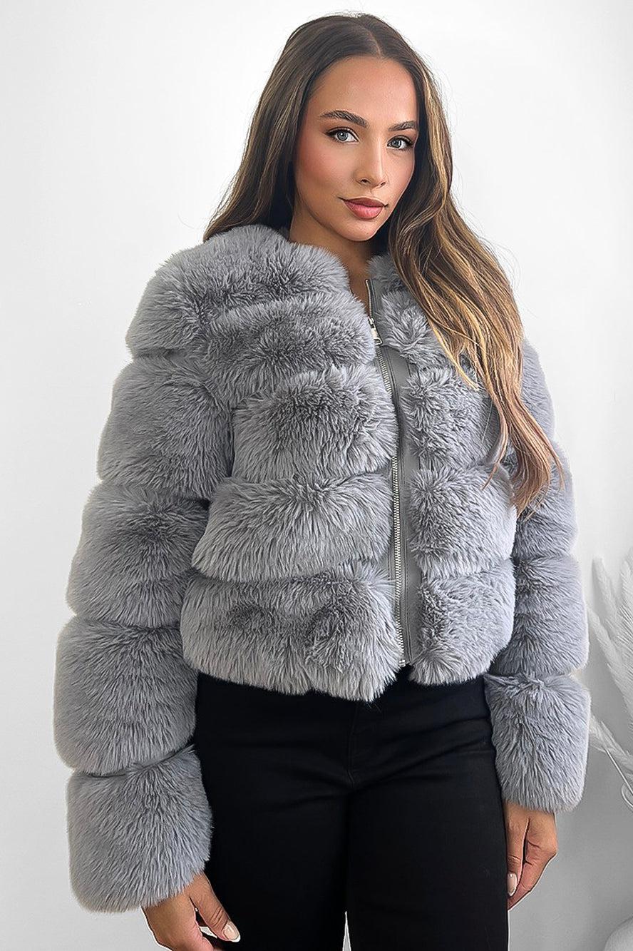 Quilted Faux Fur Cropped Puffer Jacket-SinglePrice