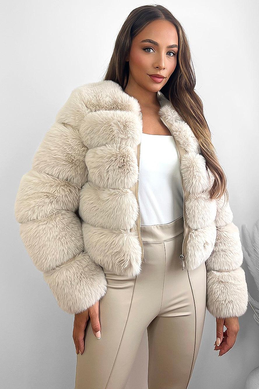 Quilted Faux Fur Cropped Puffer Jacket-SinglePrice