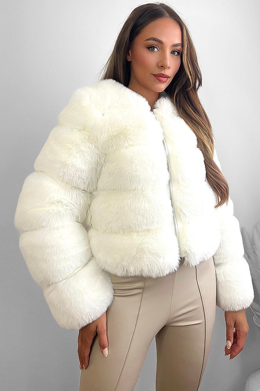 Quilted Faux Fur Cropped Puffer Jacket-SinglePrice