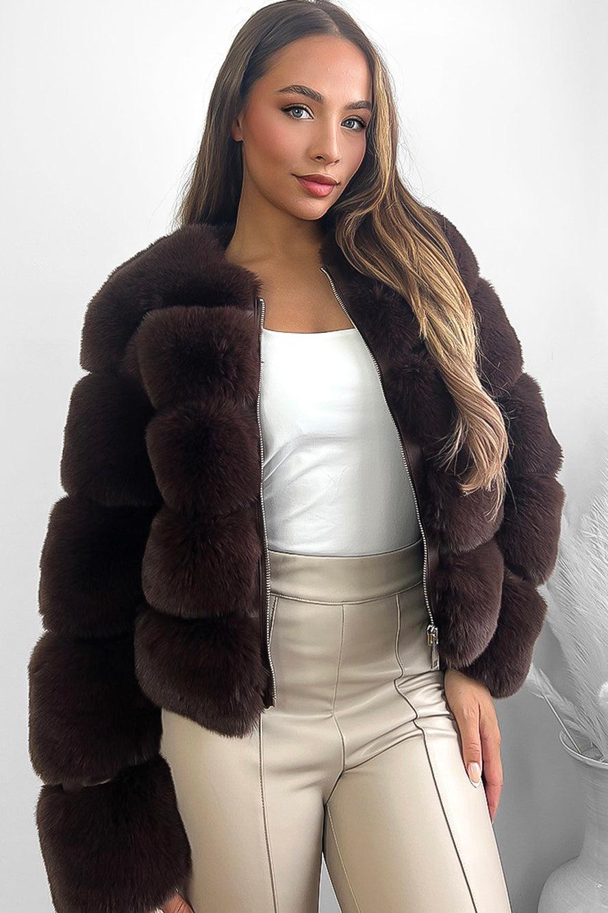 Quilted Faux Fur Cropped Puffer Jacket-SinglePrice