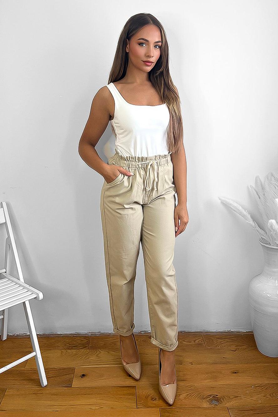 Elastic Drawstring Waist Cotton Slacks-SinglePrice