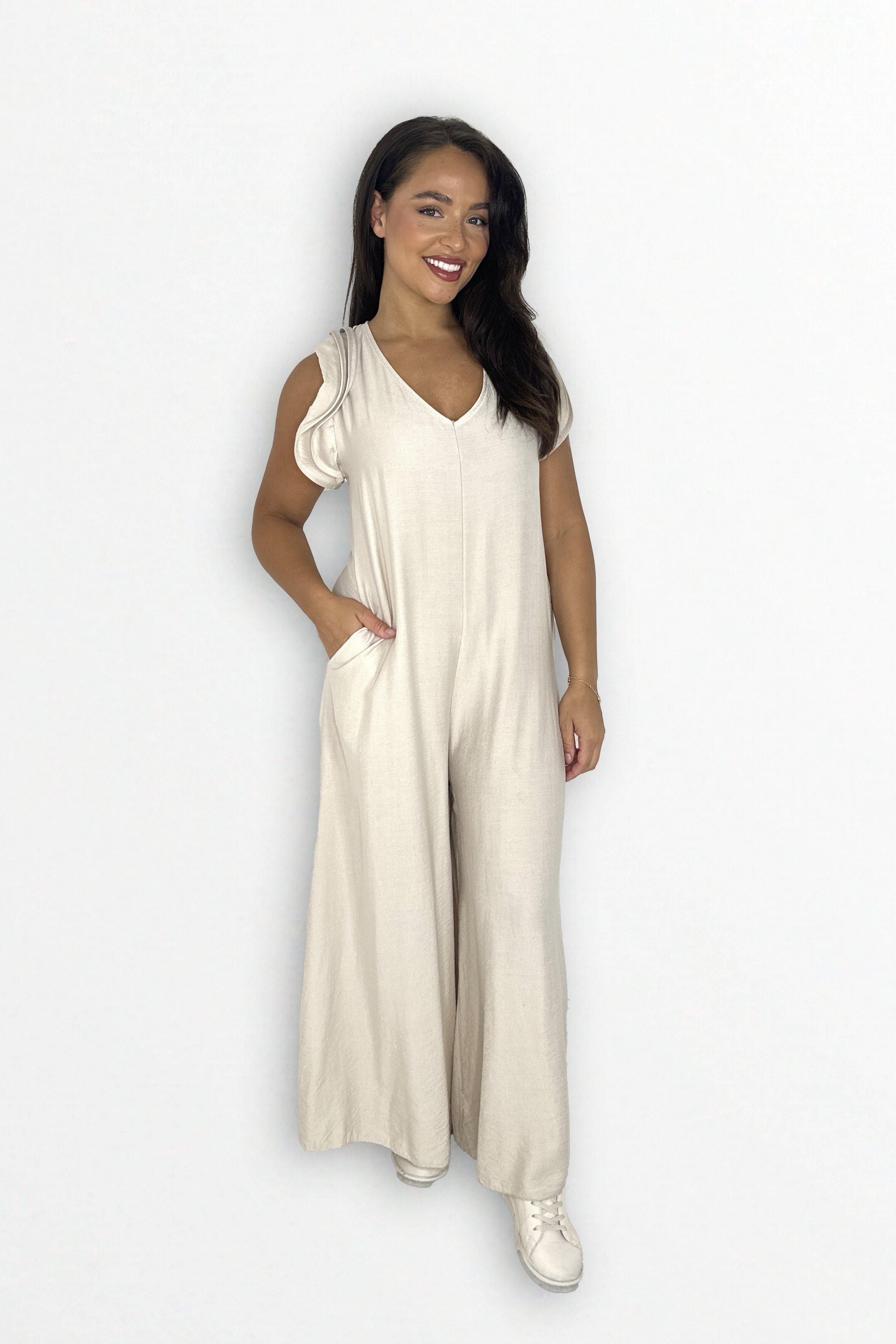 V-Neck Front And Back Maxi Summer Relaxed Fit Jumpsuit