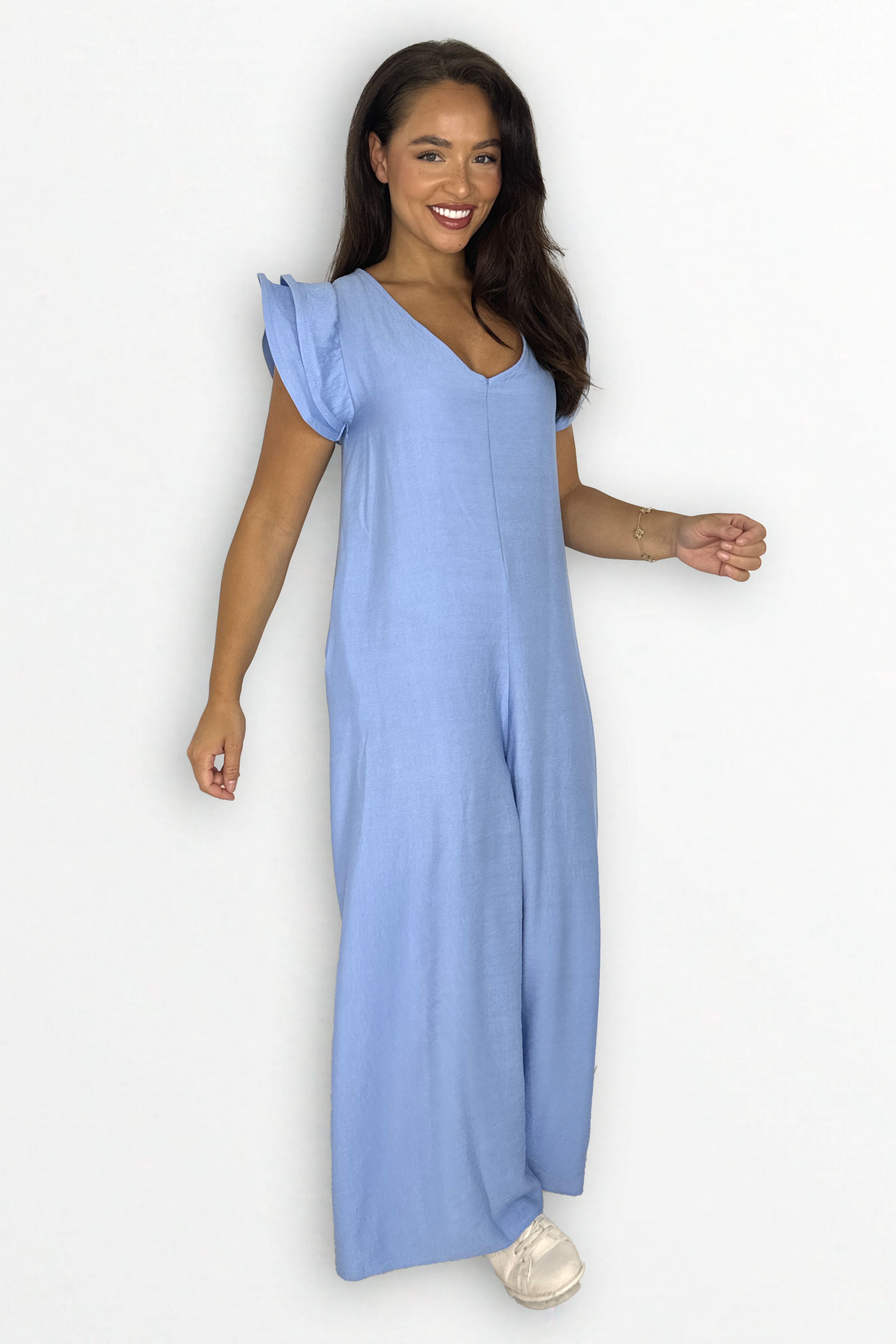 V-Neck Front And Back Maxi Summer Relaxed Fit Jumpsuit