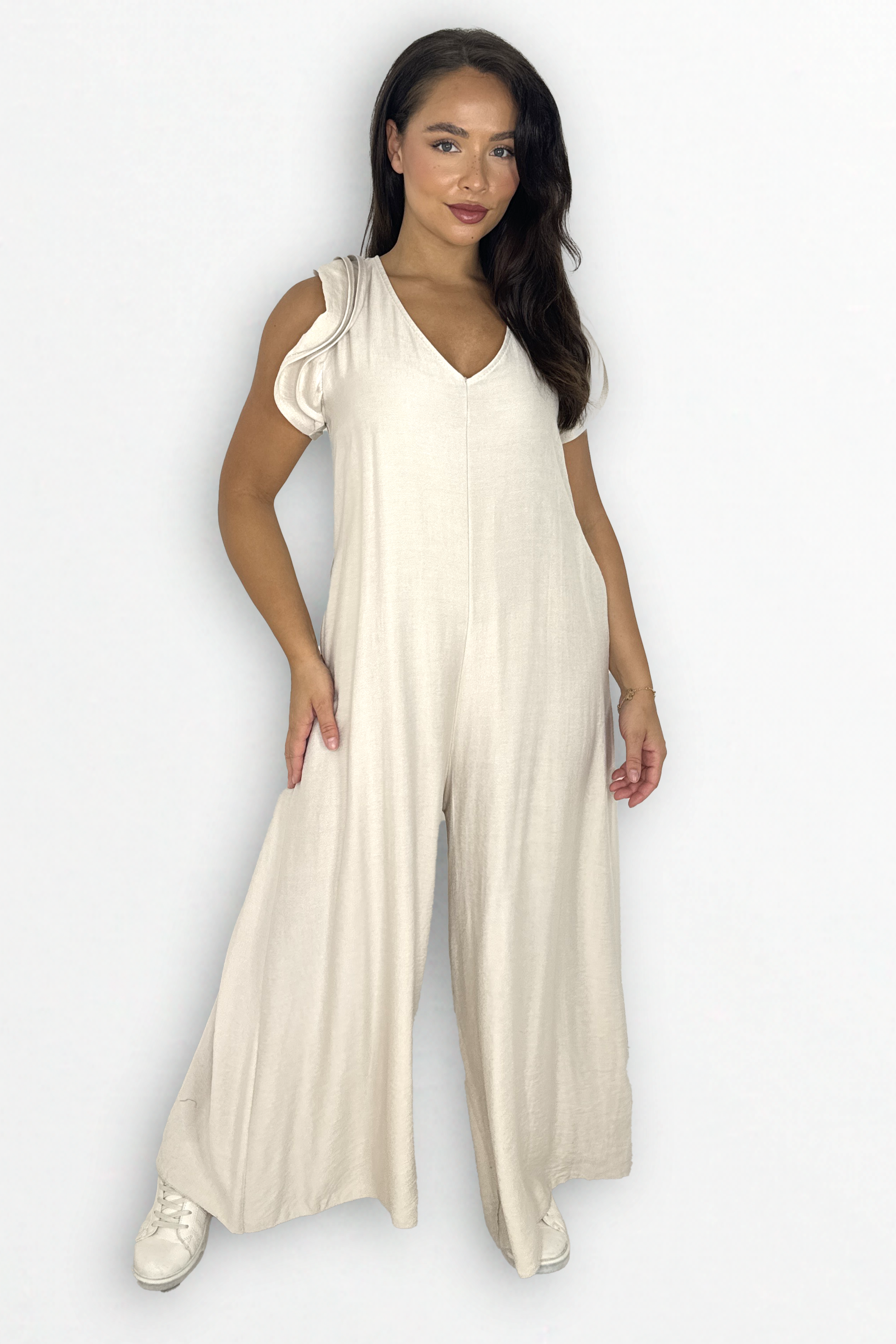 V-Neck Front And Back Maxi Summer Relaxed Fit Jumpsuit