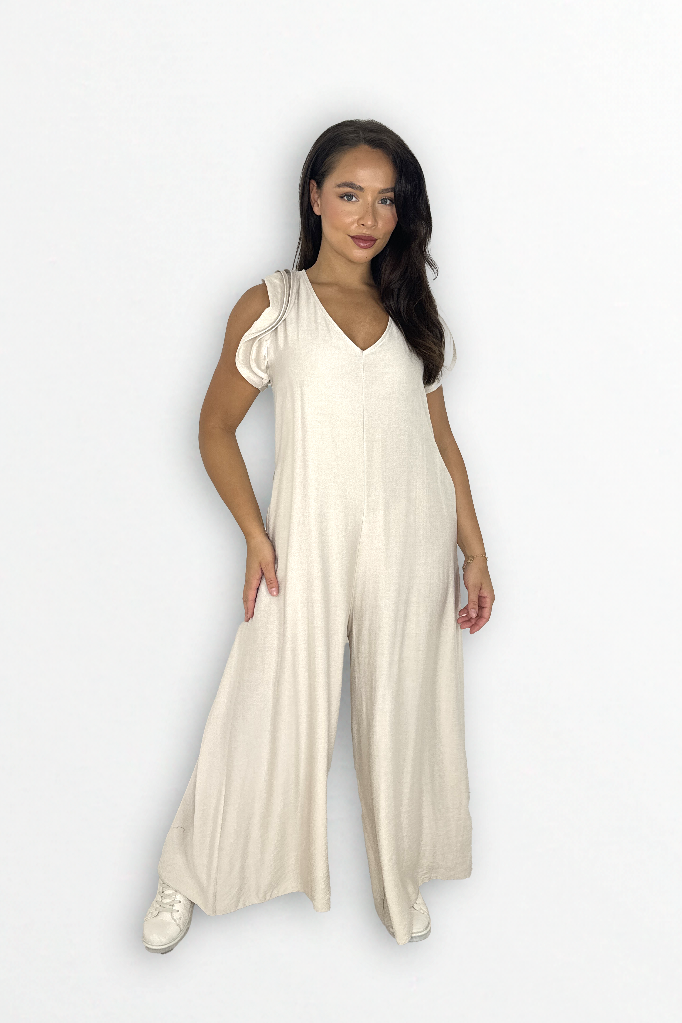 V-Neck Front And Back Maxi Summer Relaxed Fit Jumpsuit