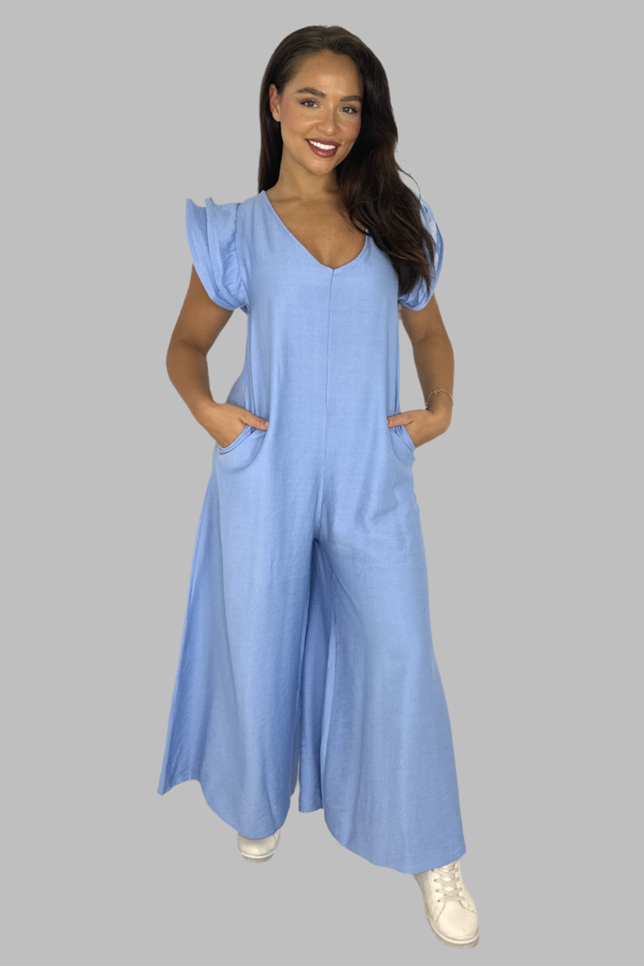 V-Neck Front And Back Maxi Summer Relaxed Fit Jumpsuit