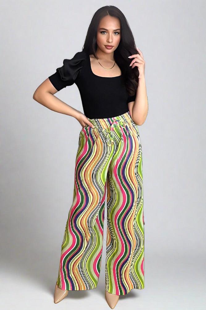 Multicolour Plisse Chiffon Trousers-SinglePrice