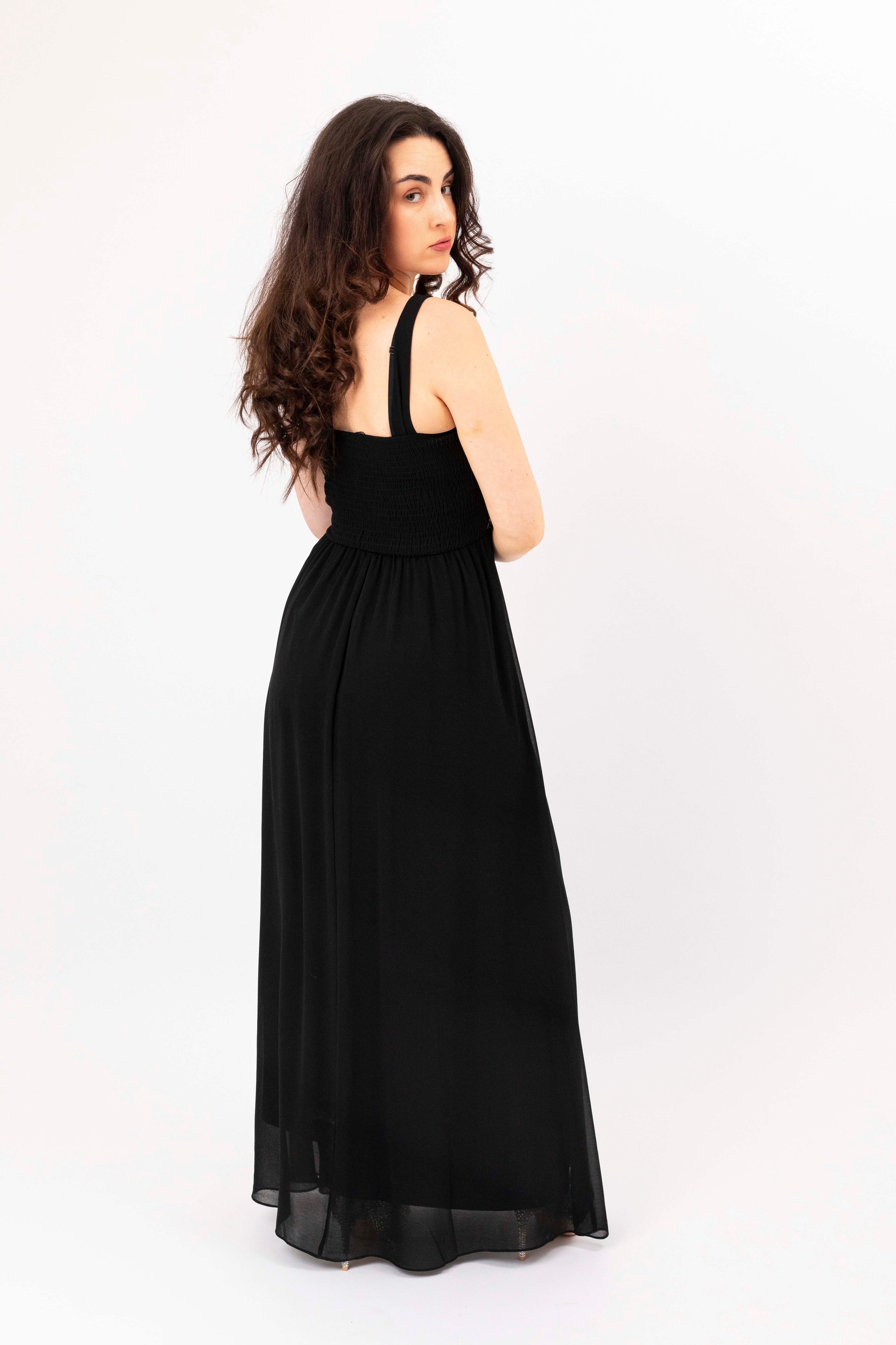 Elegant Encrusted Beaded Black Evening Maxi Dress