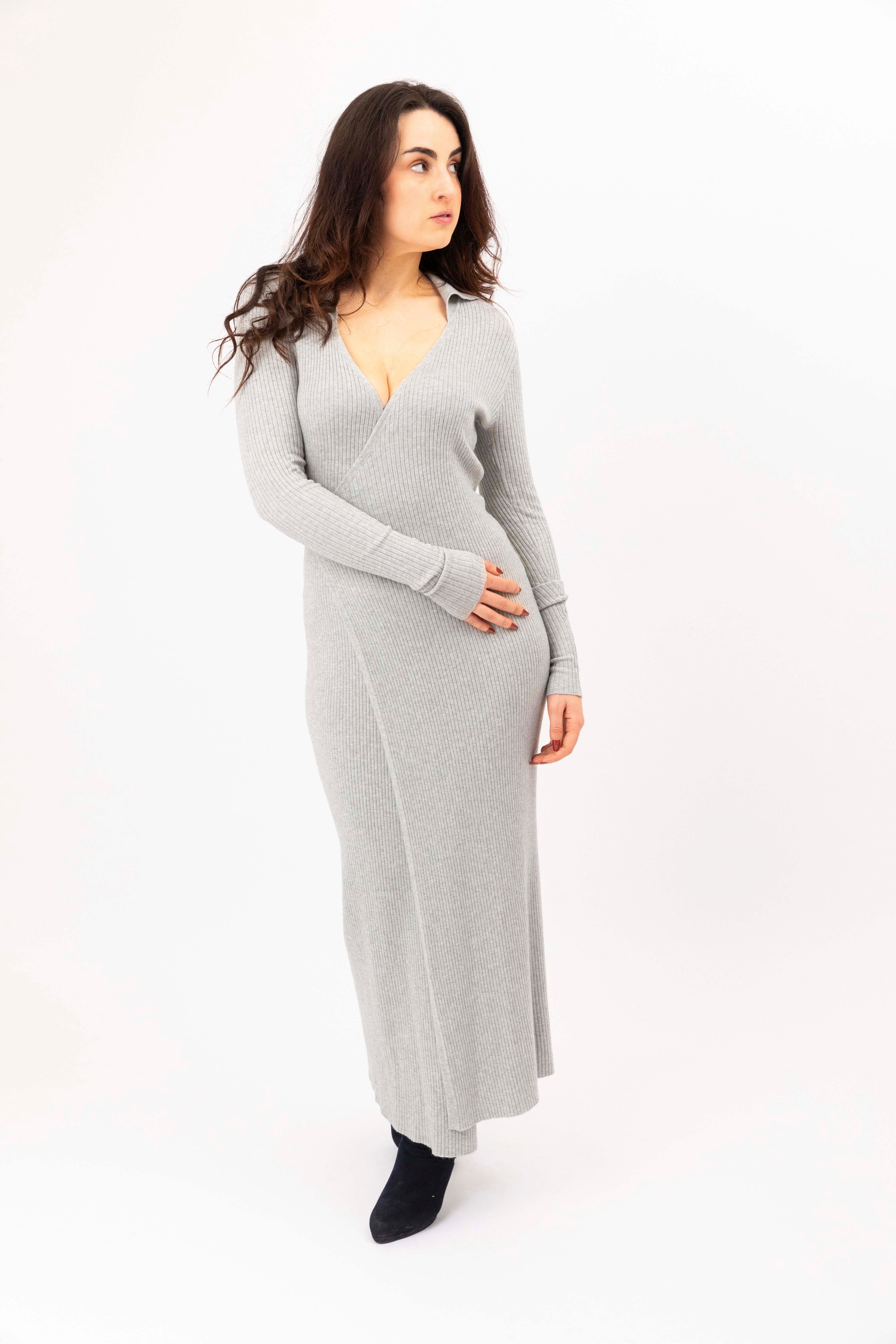 Ribbed Viscose Blend Tie Wrap Up Extra Long Knitted Dress