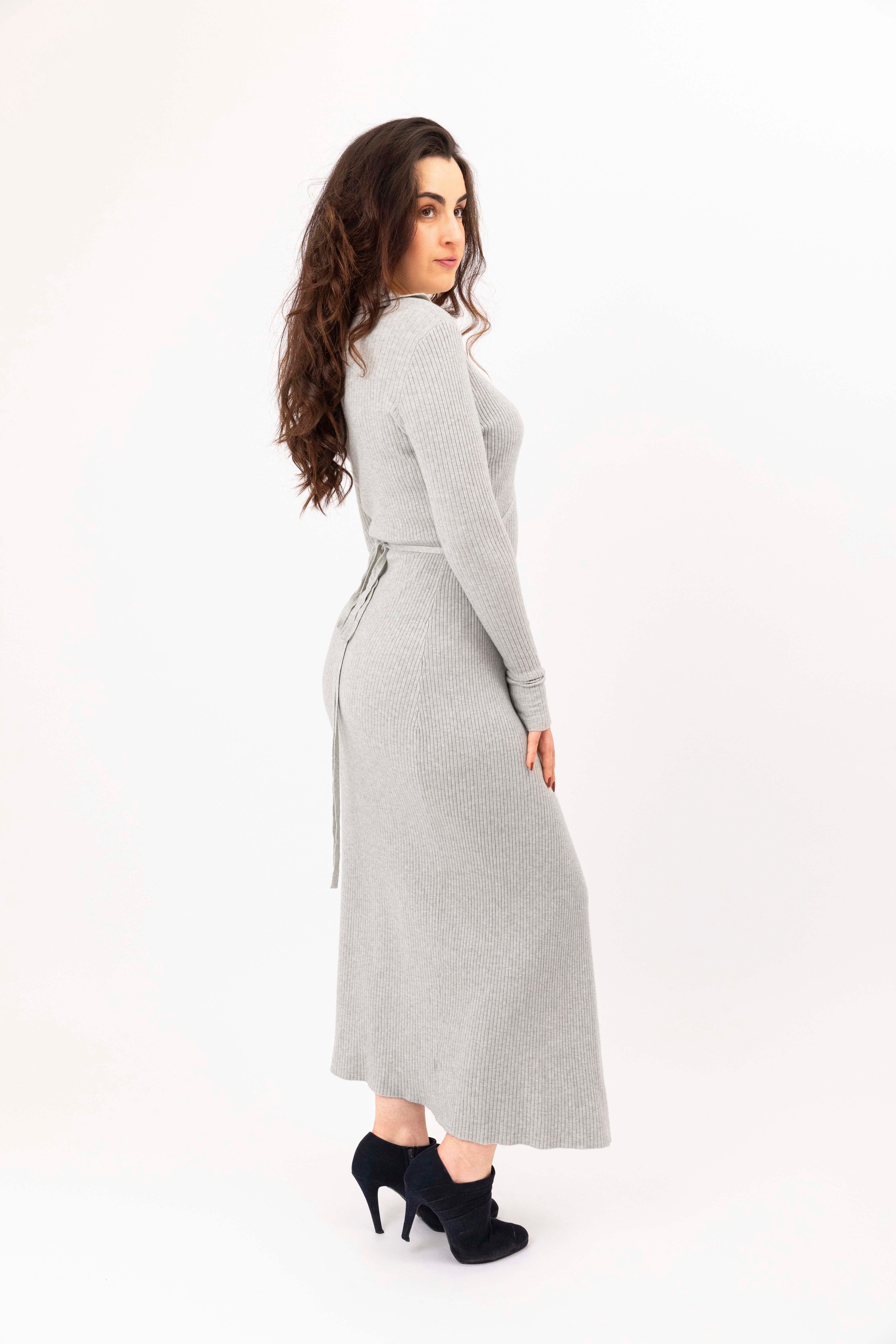 Ribbed Viscose Blend Tie Wrap Up Extra Long Knitted Dress