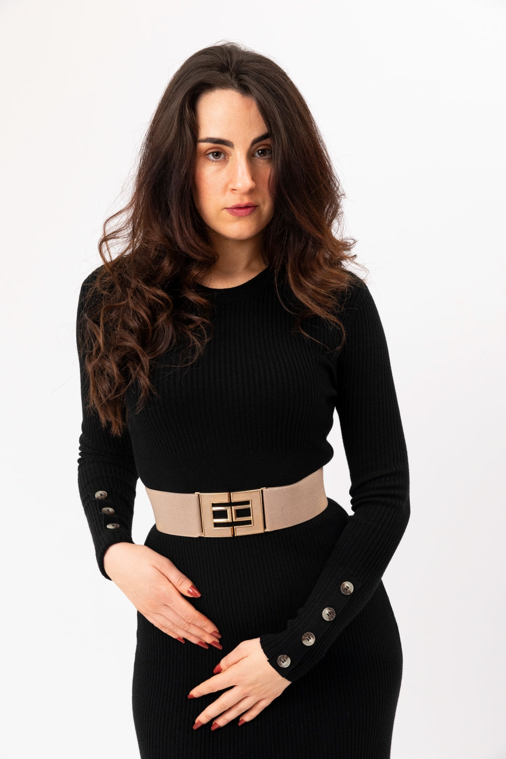 Large Buckle Shimmer Elasticated Belt