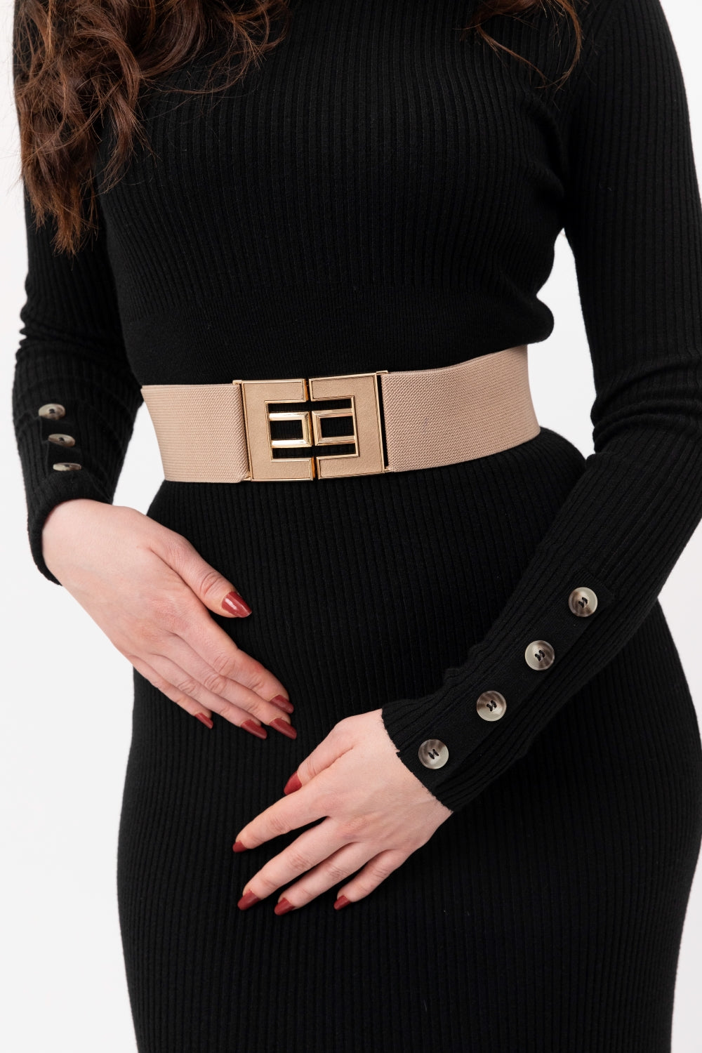 Large Buckle Shimmer Elasticated Belt