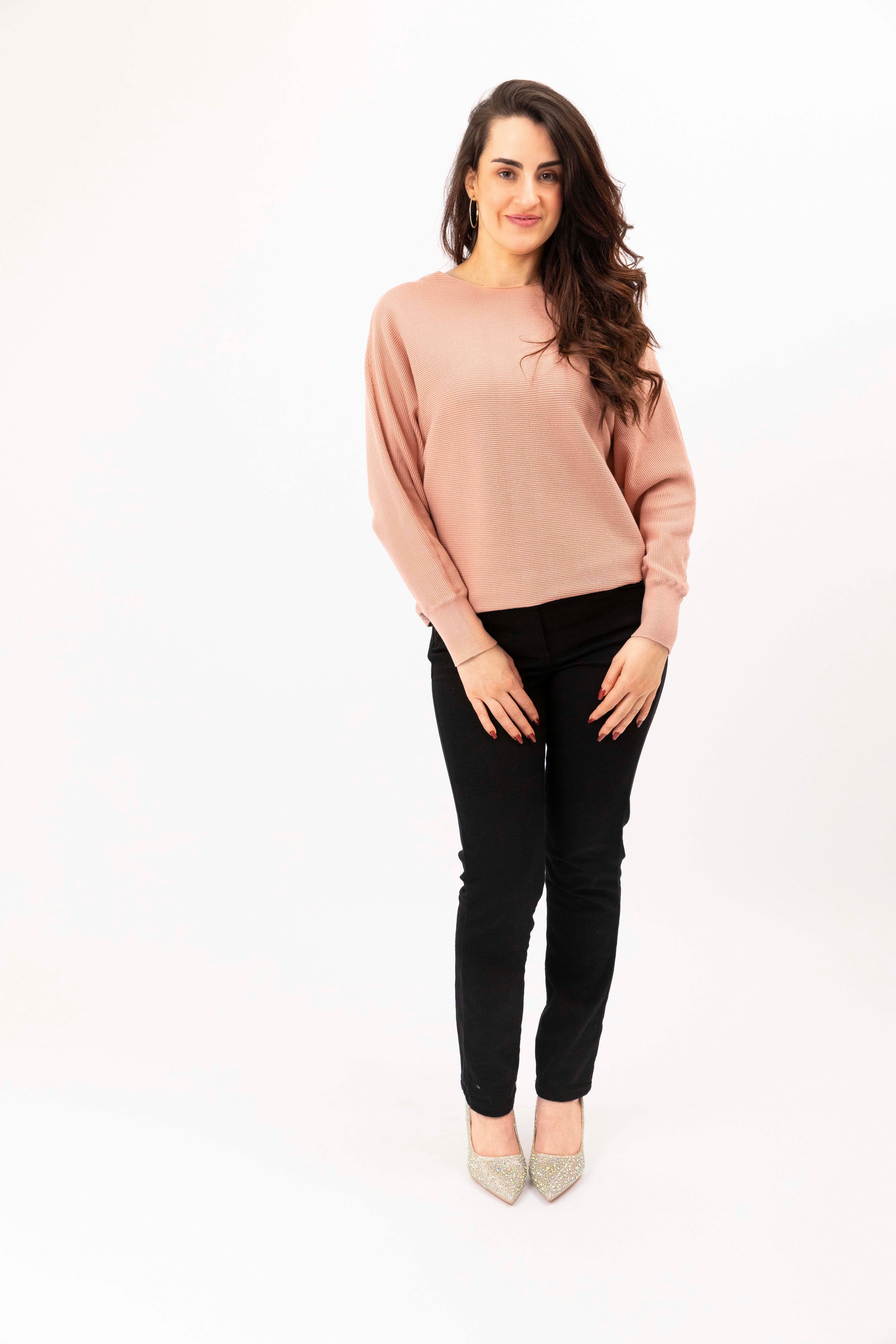 Cotton Blend Relaxed Fit Batwing Sleeve Pullover