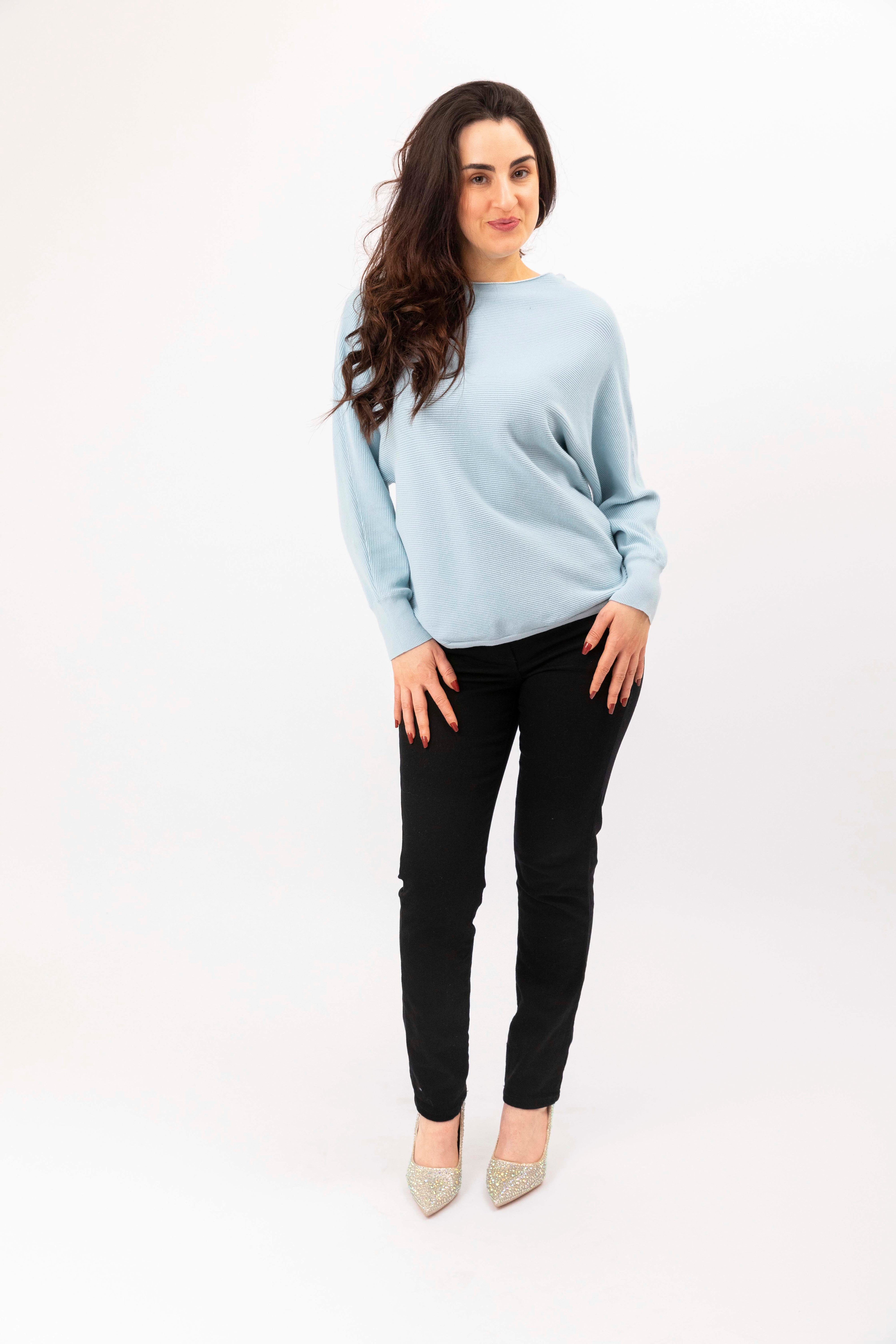 Cotton Blend Relaxed Fit Batwing Sleeve Pullover