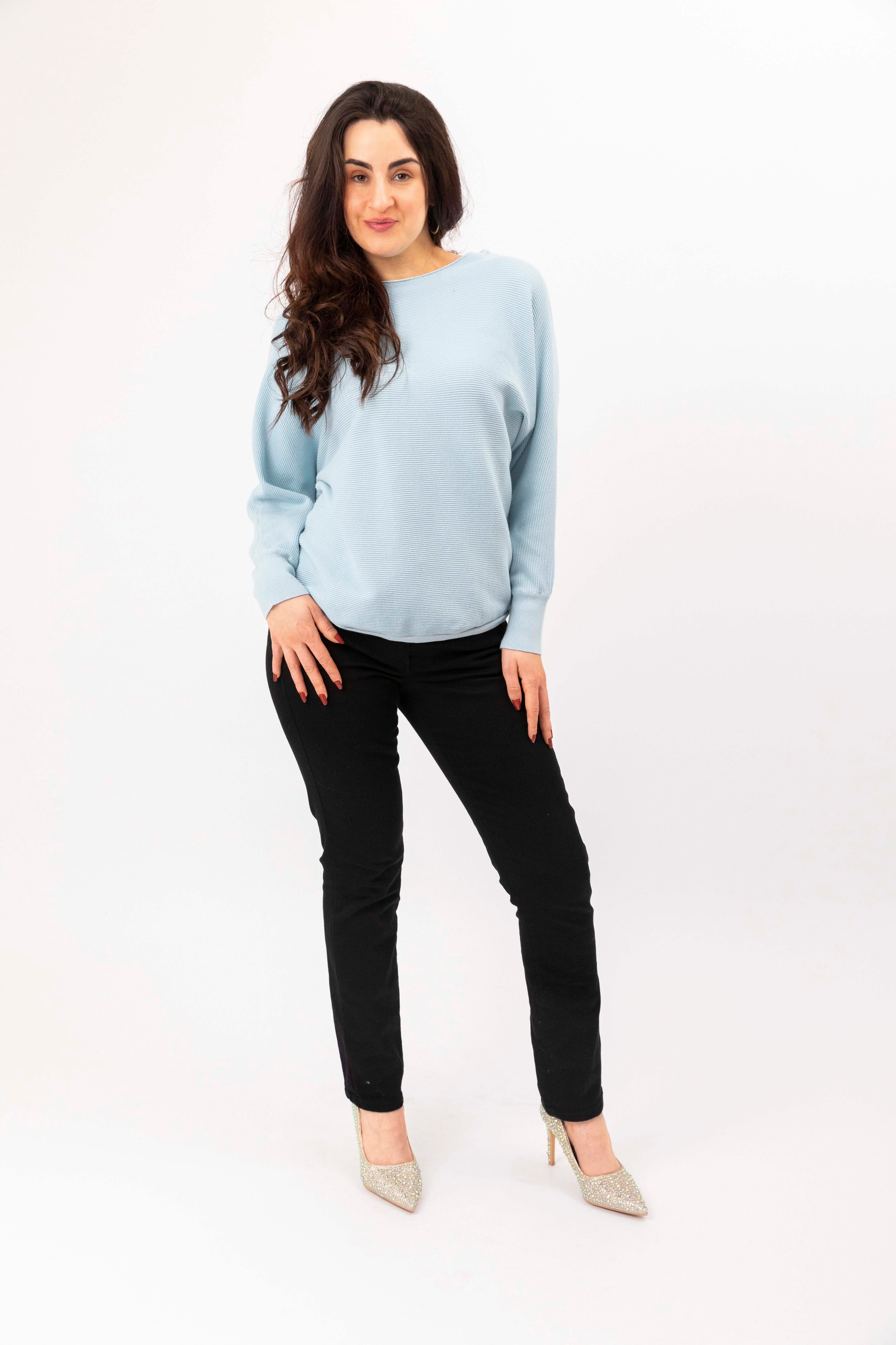 Cotton Blend Relaxed Fit Batwing Sleeve Pullover