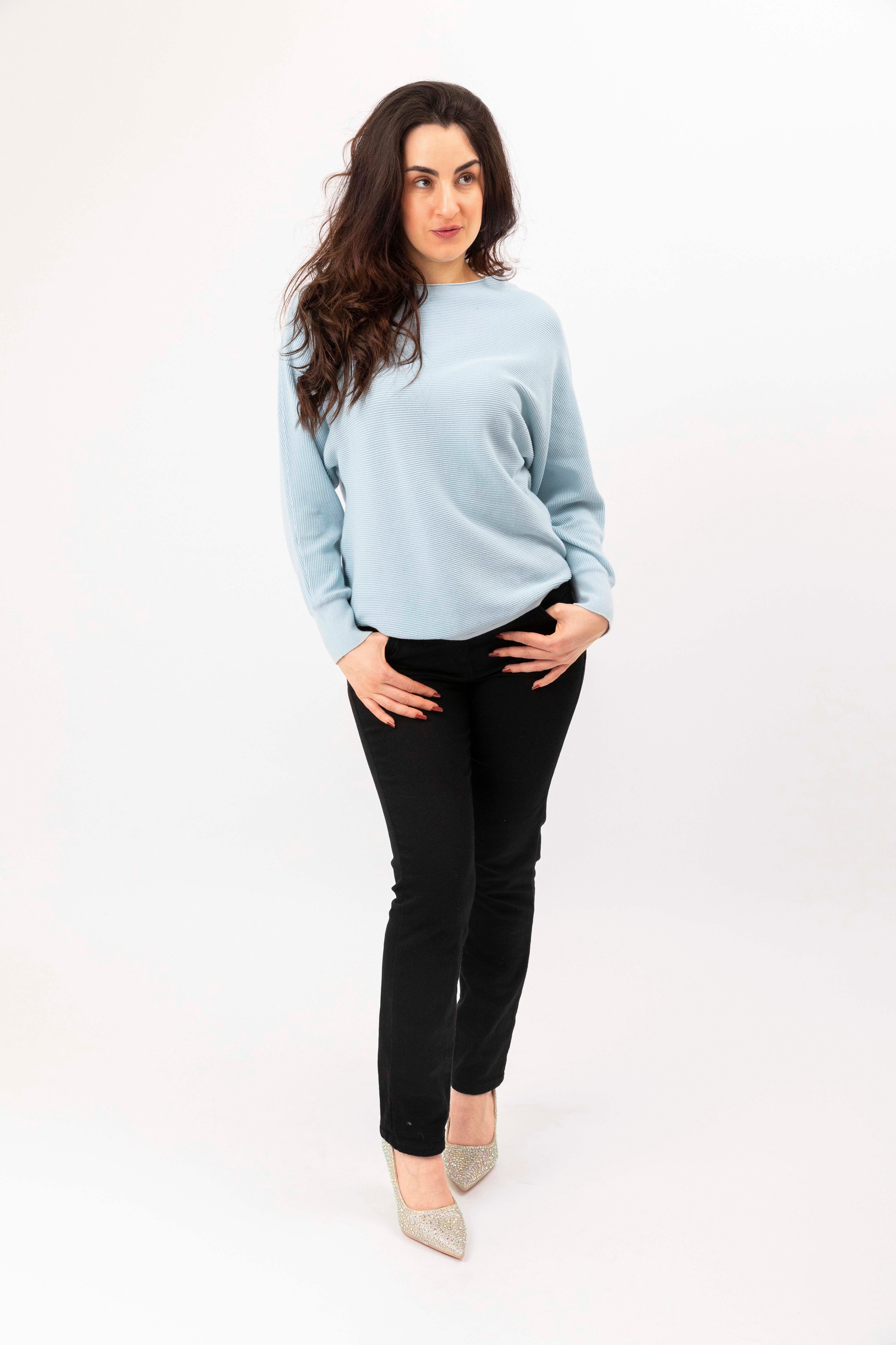 Cotton Blend Relaxed Fit Batwing Sleeve Pullover