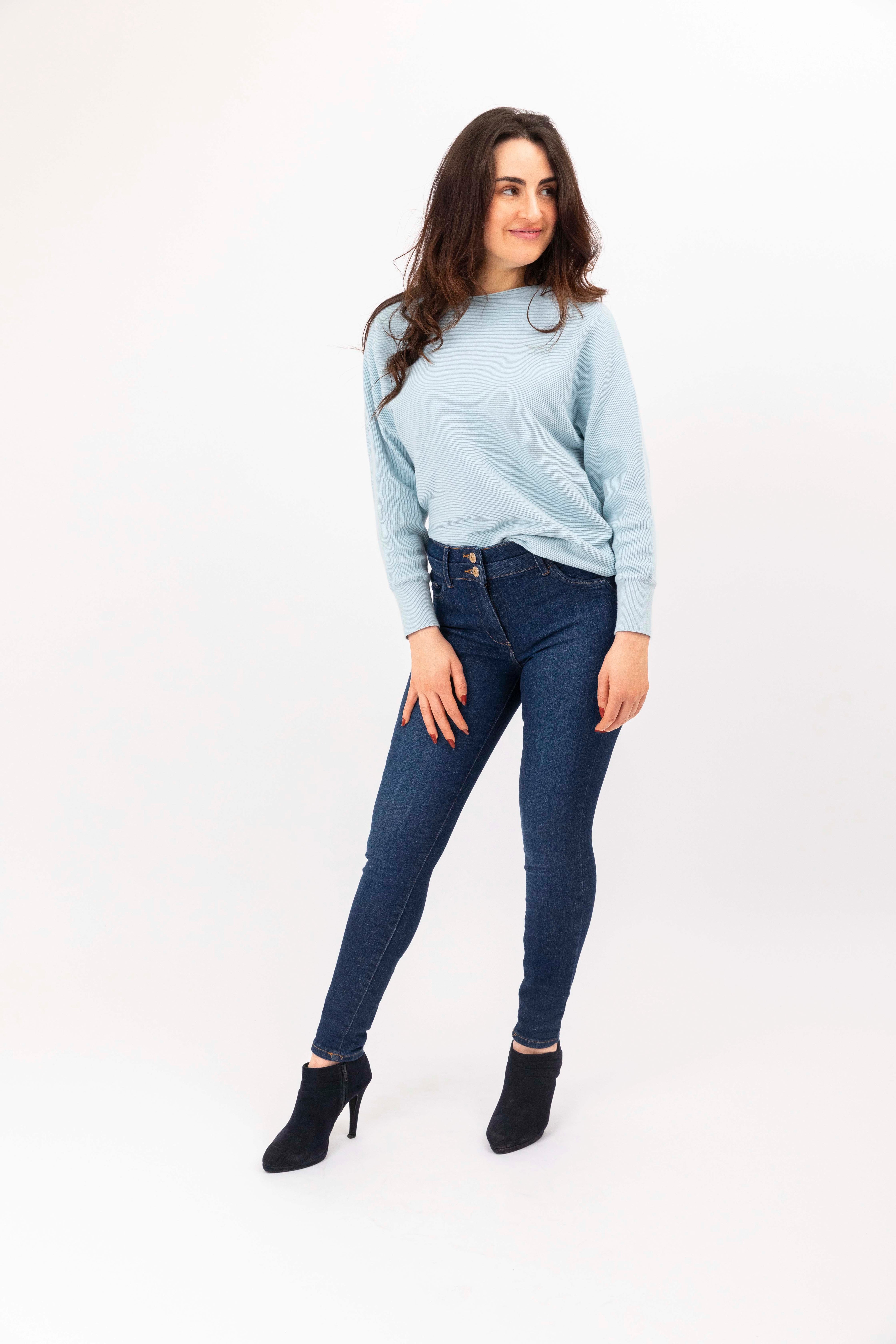 Cotton Blend Relaxed Fit Batwing Sleeve Pullover