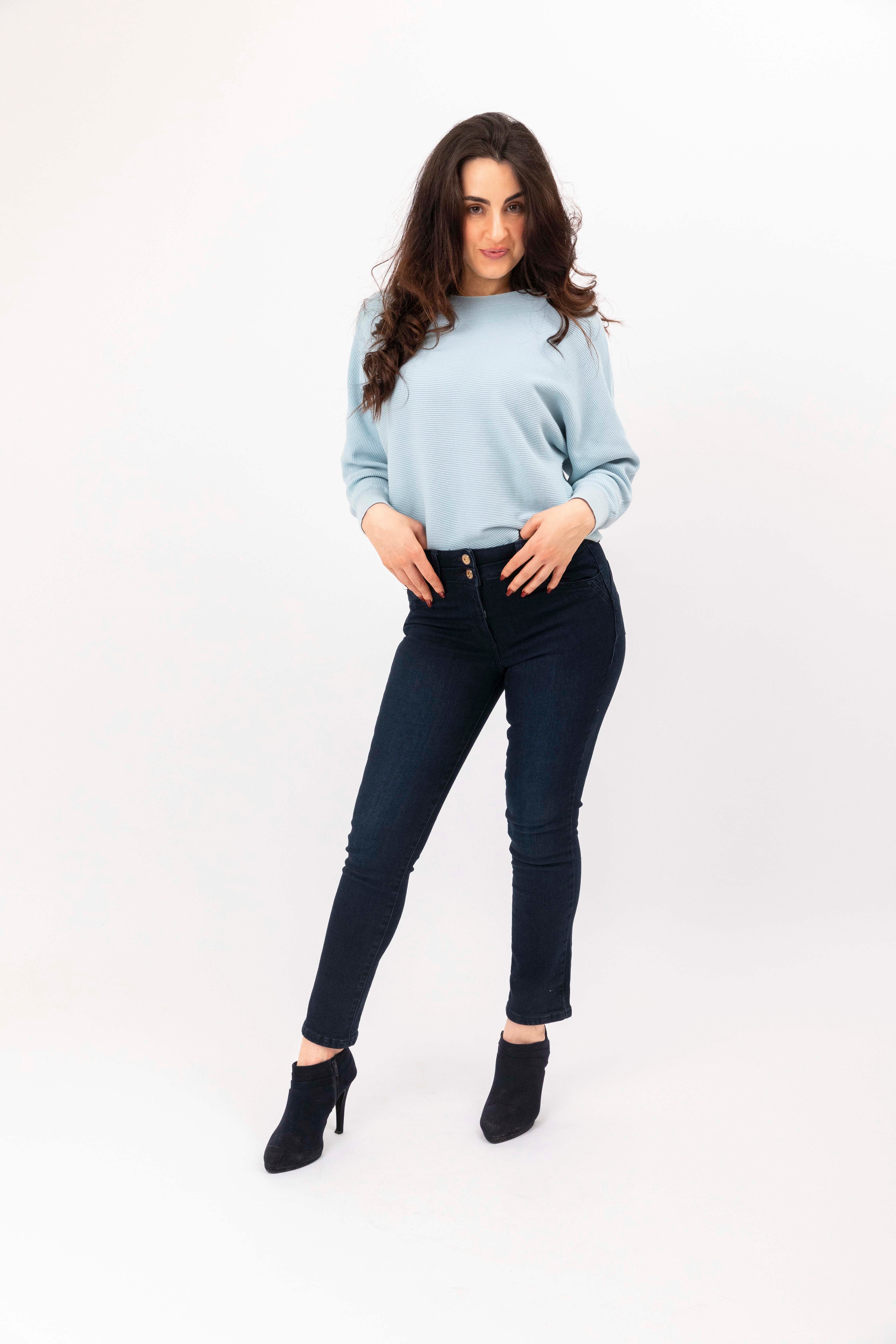 Cotton Blend Relaxed Fit Batwing Sleeve Pullover