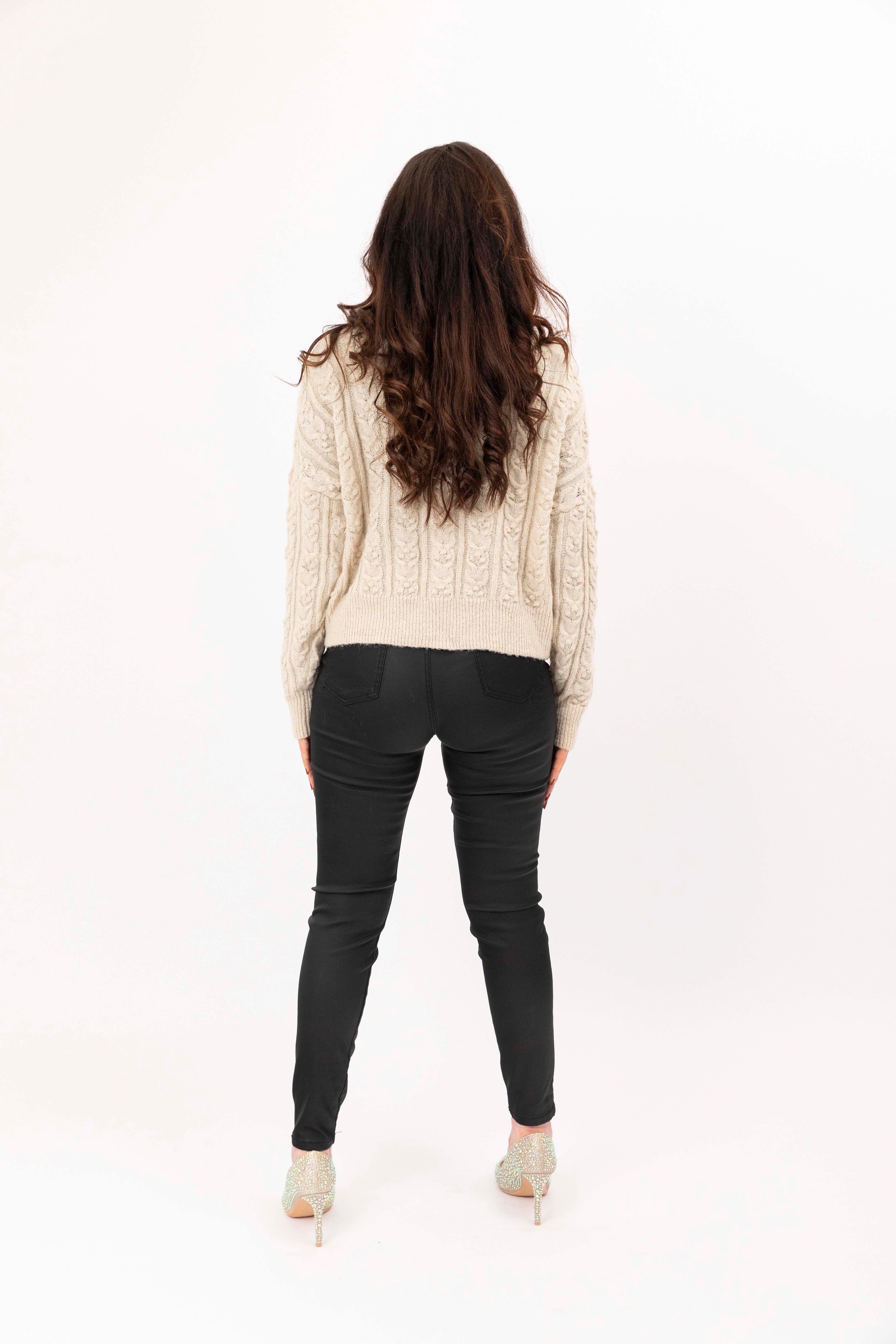 Fluffy Cable Knit Crew Neck Pullover